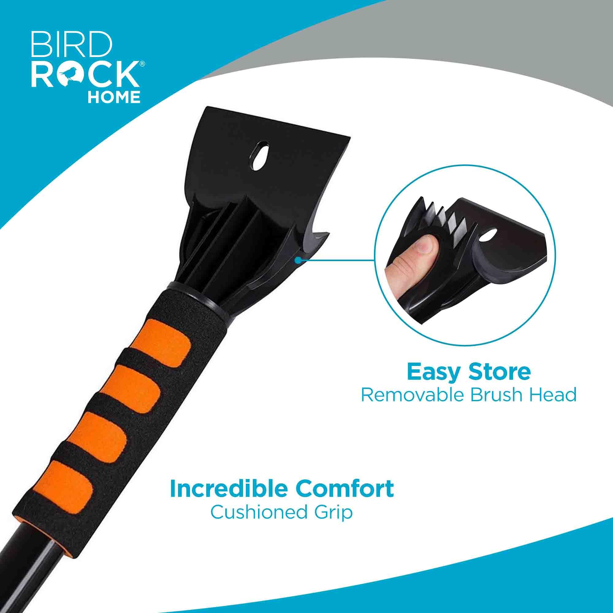 BIRDROCK HOME 20    Snow Brush w/Ice Scraper for Car | 9.5    Wide Bristle Brush, Lightweight, Extendable w/Pivoting Head | Ergo