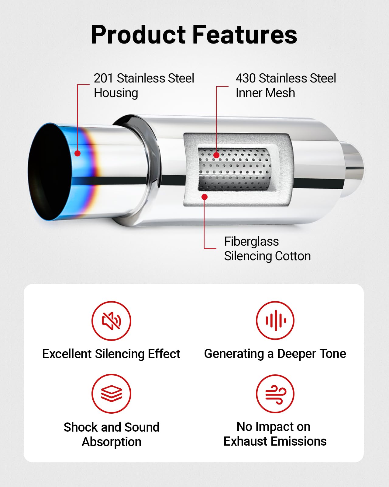 Evil Energy Exhaust Muffler,Stainless Steel Exhaust Tip,Universal 18.5 '' Length (Burnt,2.5 '' Inlet 4 '' Outlet)