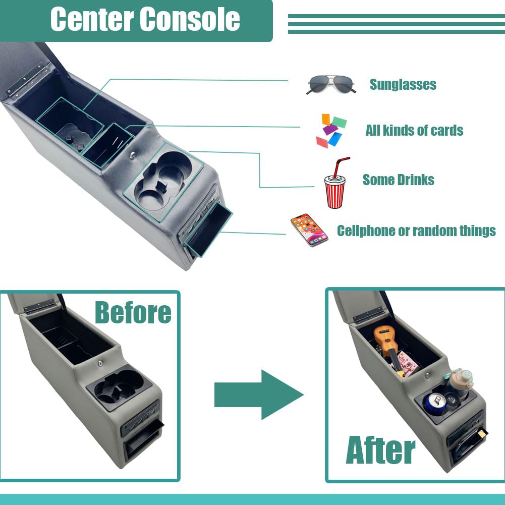 Moosun 31515 Denim Black Deluxe Locking Center Console For Jeep Cj-5 1976-1983, Cj-7 1976-1986, Wrangler Yj 1987-1995 Grey