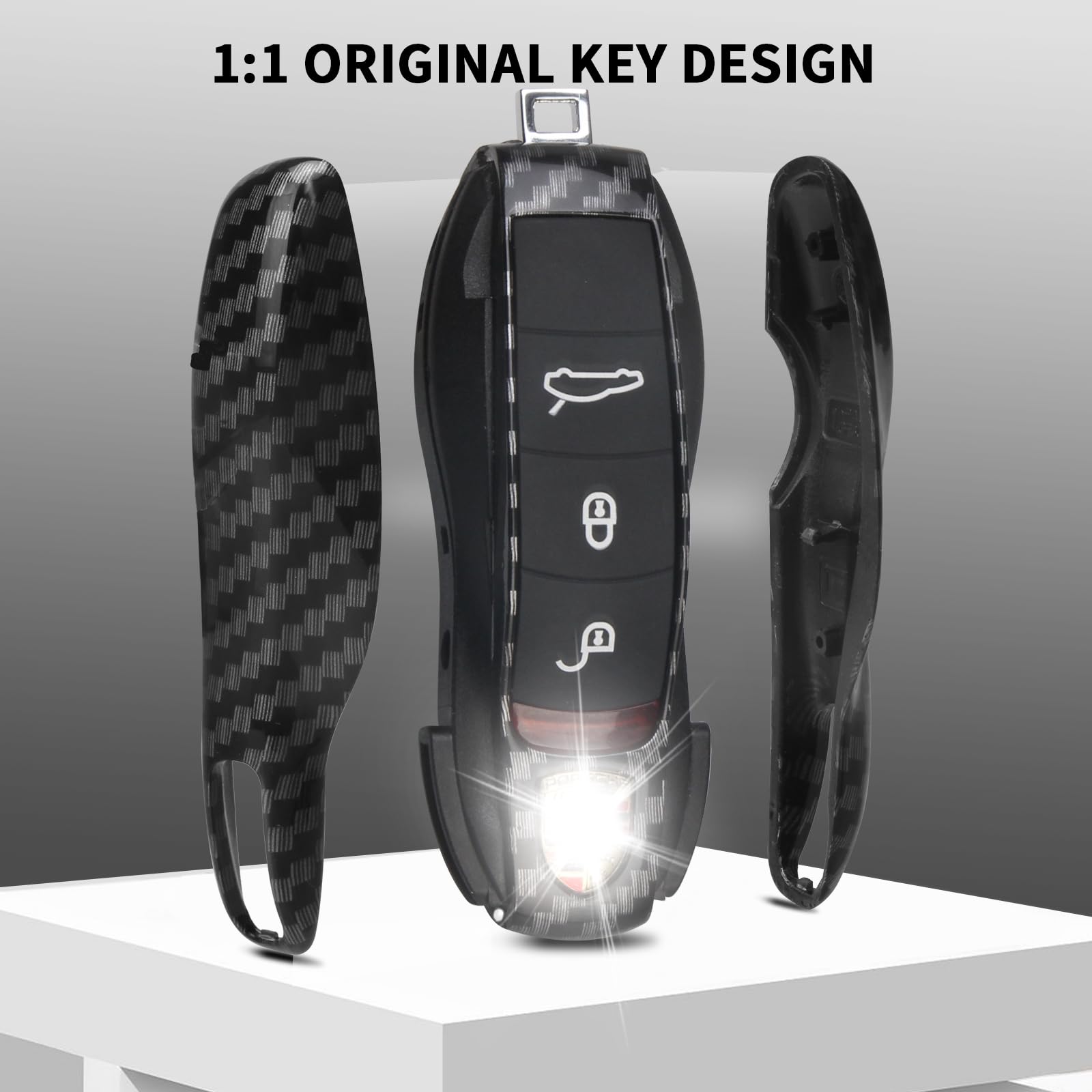 Qbuc For Porsche Key Fob Cover,3-Piece Painted Key Shell Compatible With Porsche Cayenne Panamera Macan 911 Boxter Cayman (Carbo