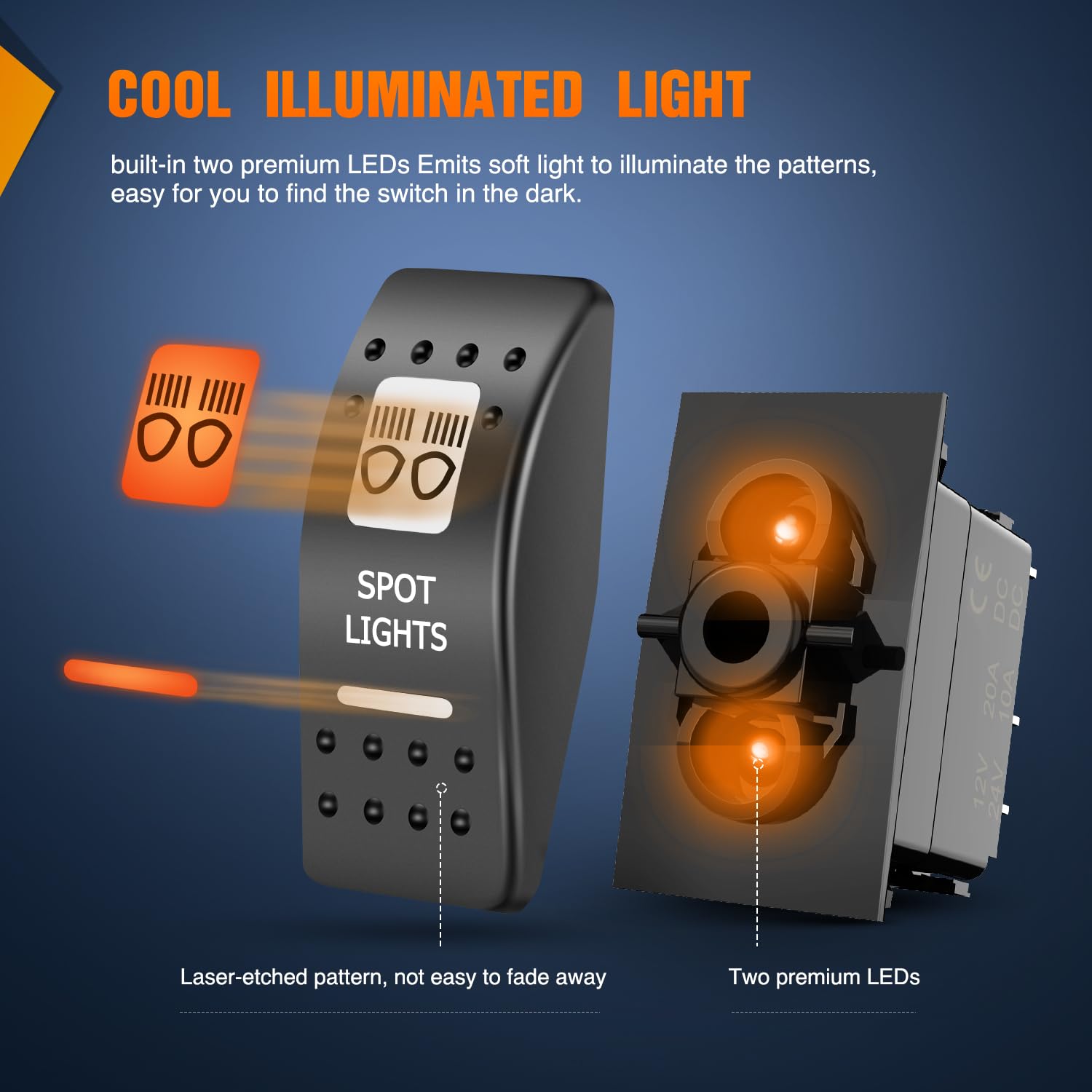 Nilight Utv Spot Lights Rocker Switch On Off 5 Pin Spst Led Light Bar Switches With Orange Backlit 12V 24V Toggle With Jumper Wi