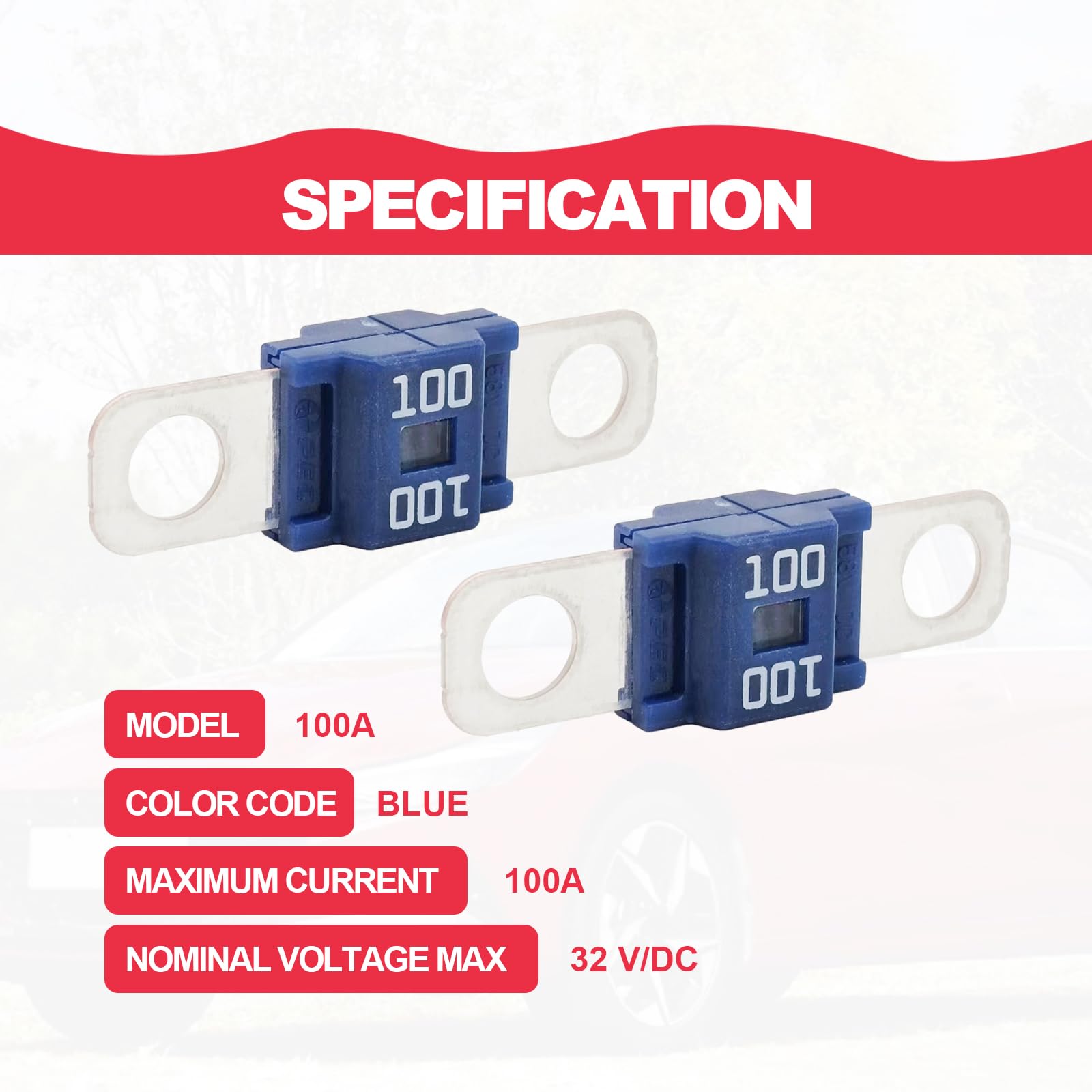 Pack of 3 AMI/Midi Fuse 100 Amp High Current Fuse Bolt-on Fuse, commonly Used in Cars, Trucks, Construction Vehicles, Agricultur