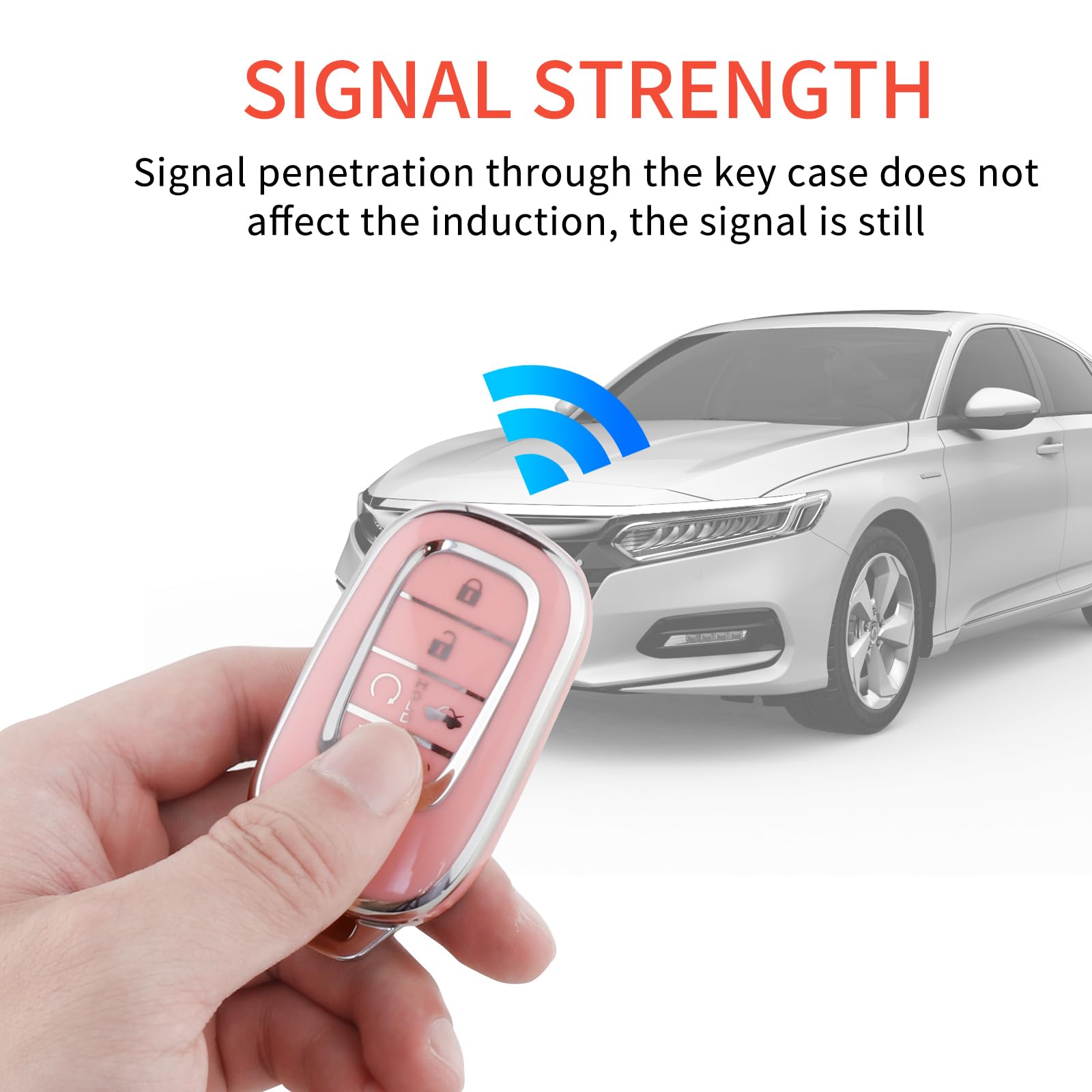 Pangpai Pink Key Fob Cover for Honda, Soft TPU Key Case Protection with Bling Keychain Fit for 2022 Honda Accord Civic CRV Pilot