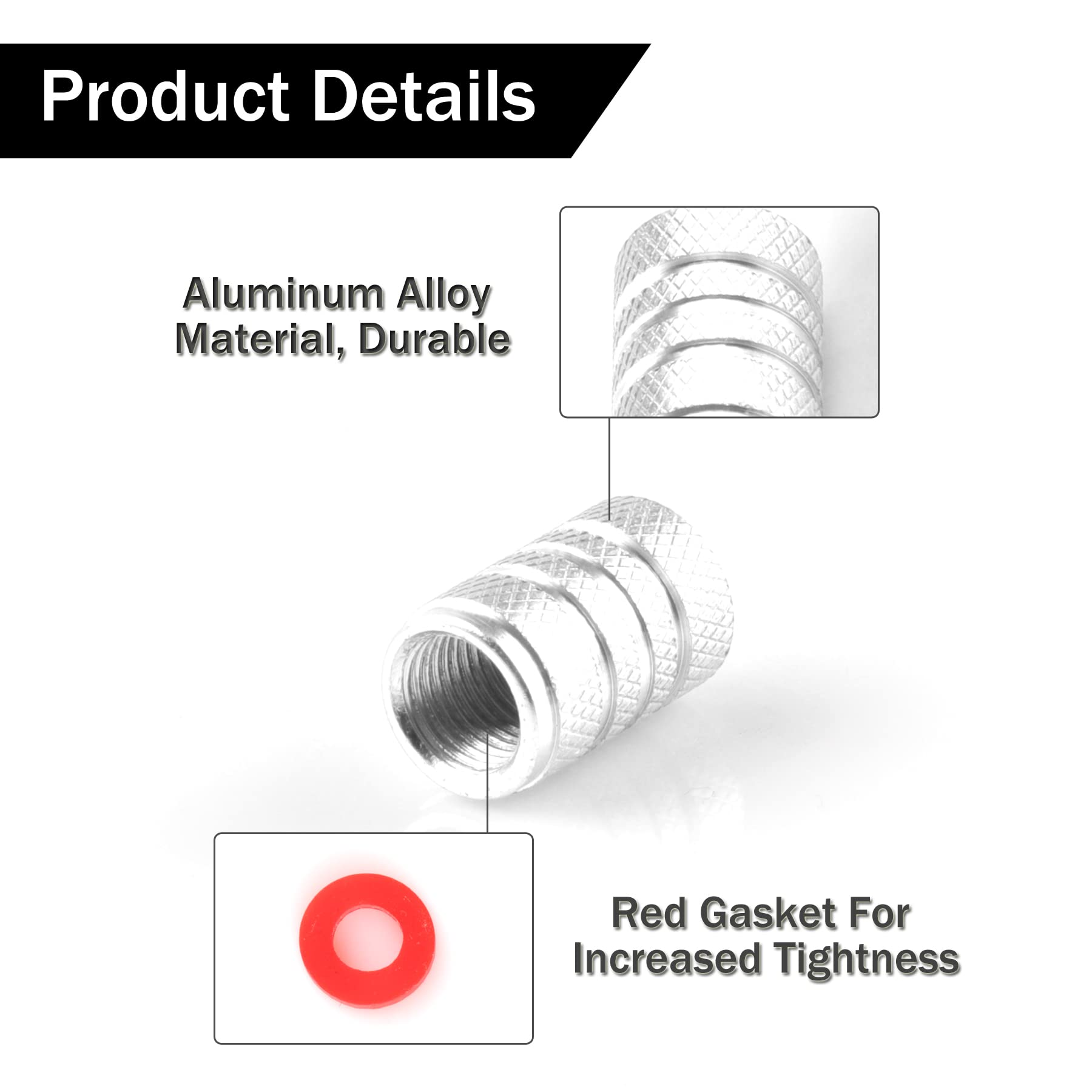 Singaro 12Pcs Tire Valve Stem Caps, Car Exterior Accessories, Aluminum Alloy Valve Cover General Purpose Cars, Trucks, Motorcycles And Bicycles (Silver)