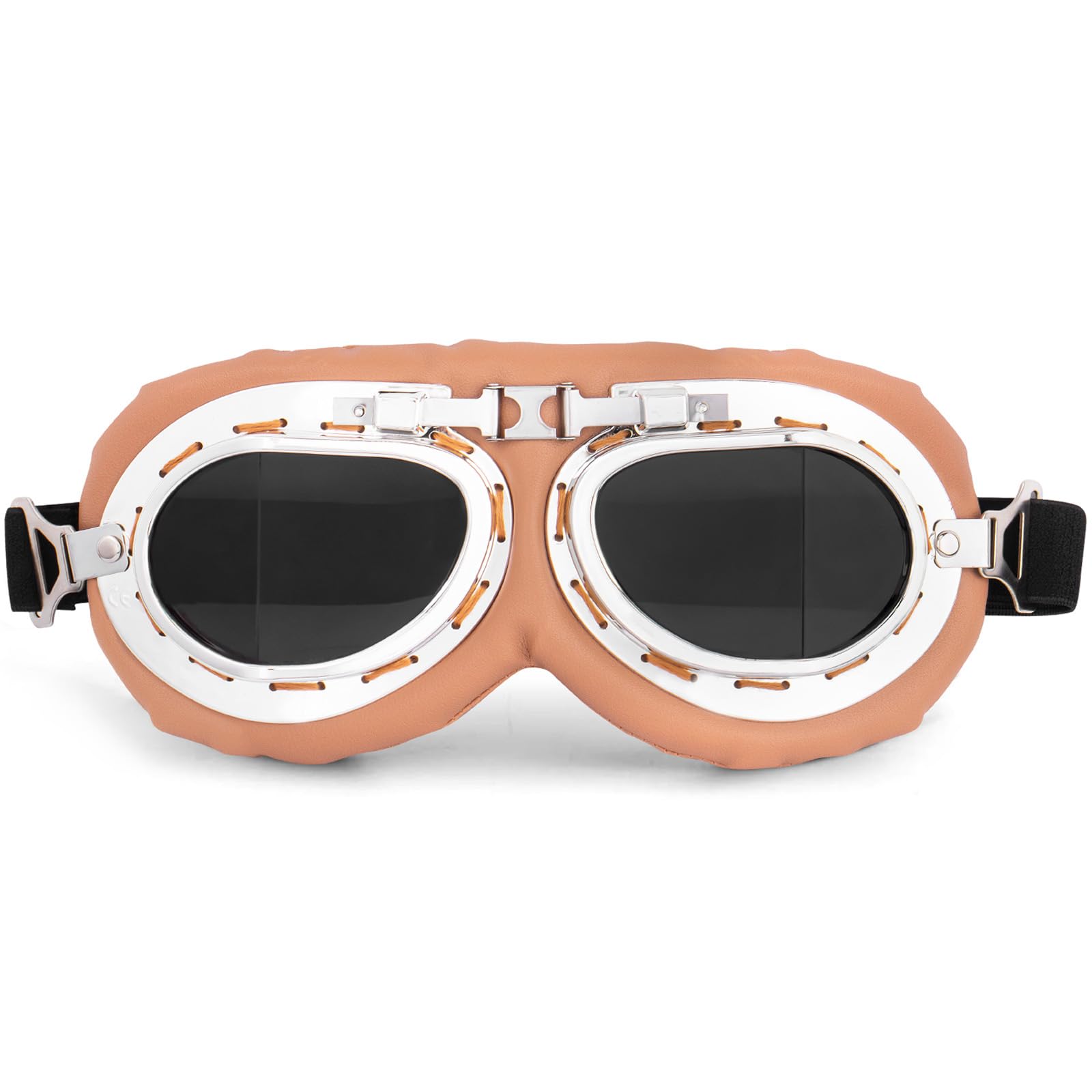 Peicees Vintage Helmet Goggles Motorcycle Goggles Bike Motorcross Pilot Goggle, Copper Silver-Smoke