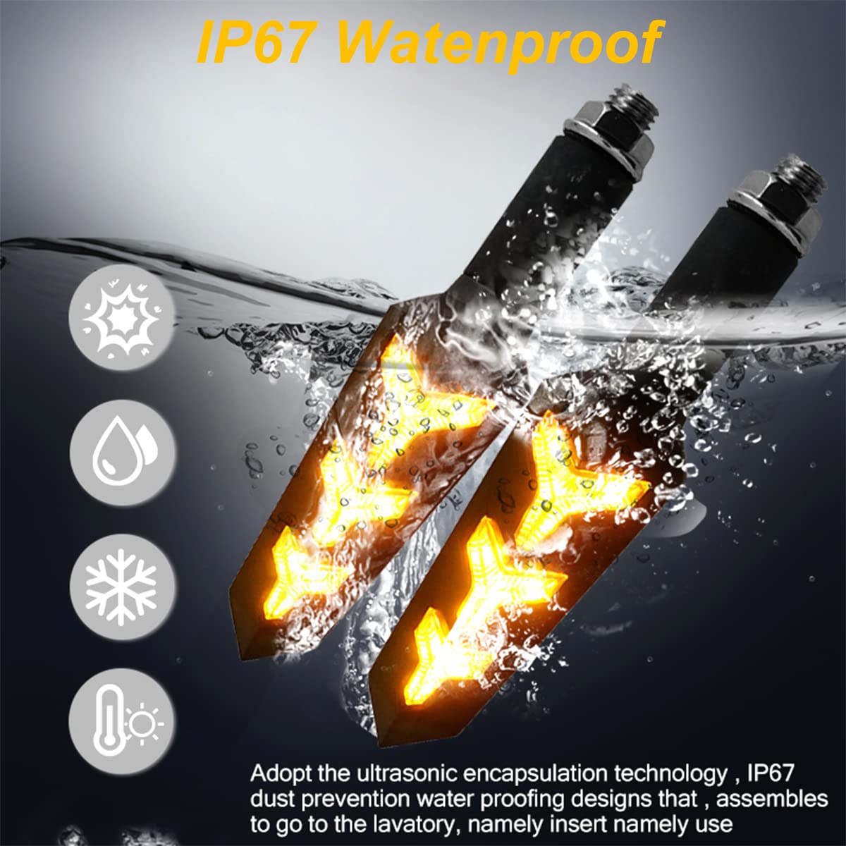 4Pcs Motorcycle Indicator Lights, 12V Super Bright Flowing Turn Signal Brake Daytime Running Light, Universal For Motorbike Scooter Quad Cruiser Harley Yamaha Suzuki Off Road (Black)