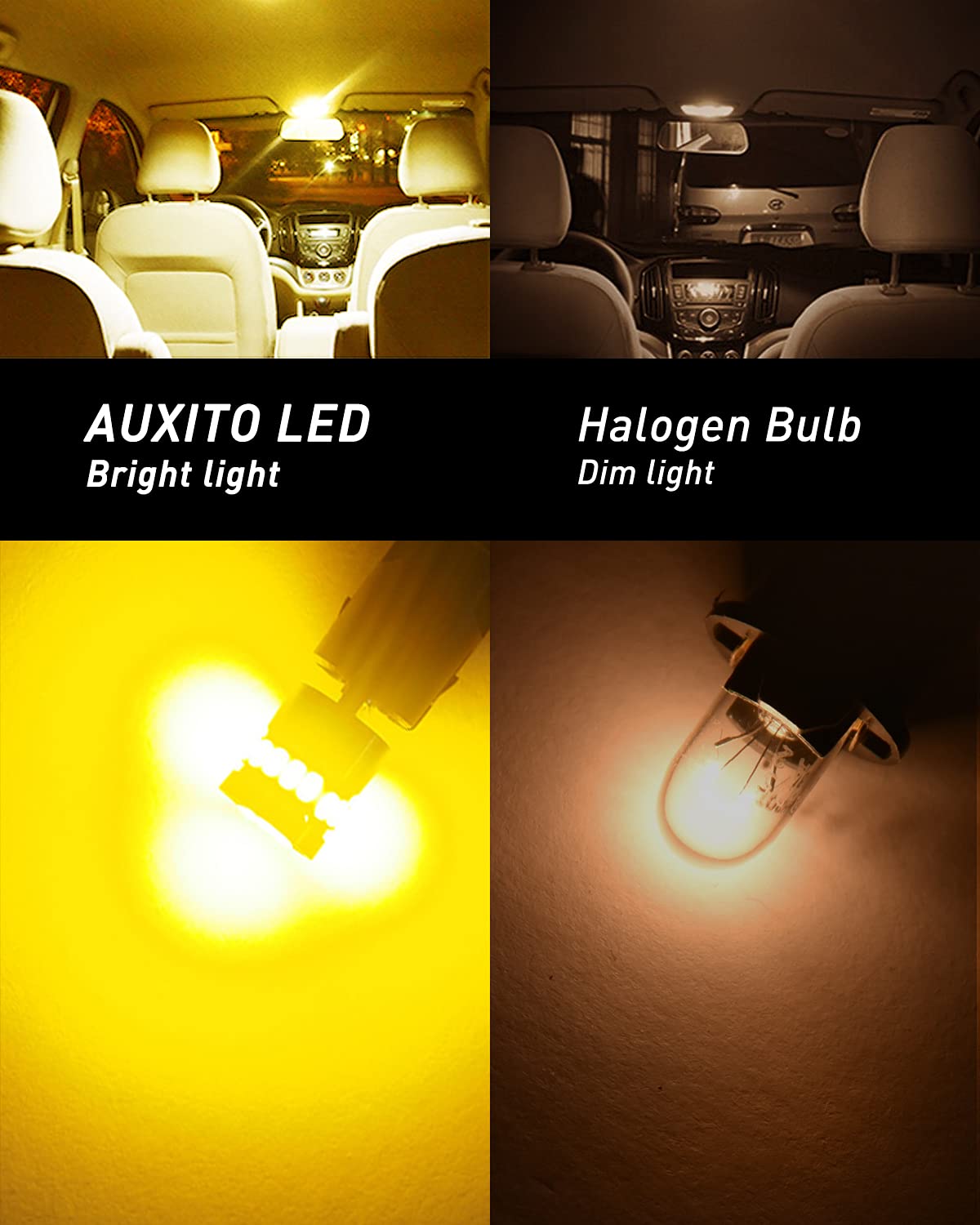 Auxito 194 Led Bulb Amber Yellow 168 2825 W5W T10 Wedge 24-Smd 3014 Chipsets Replacement Bulbs For Car Dome Map License Plate Co