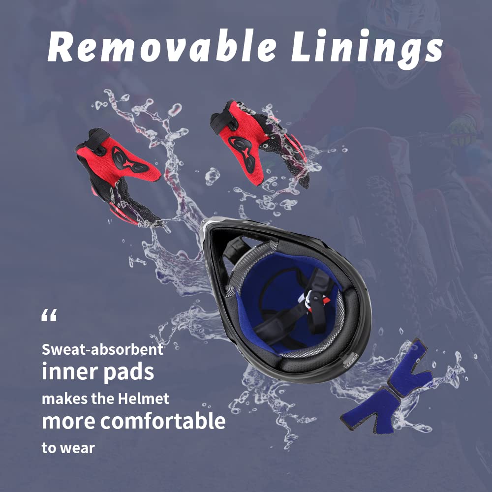 Oumurs Adult Dirt Bike Helmet With Goggles Gloves & Mask Adjustable Sun Visor Dot/Fmvss-218 Motorcycle Adult Atv Helmet Off-Road