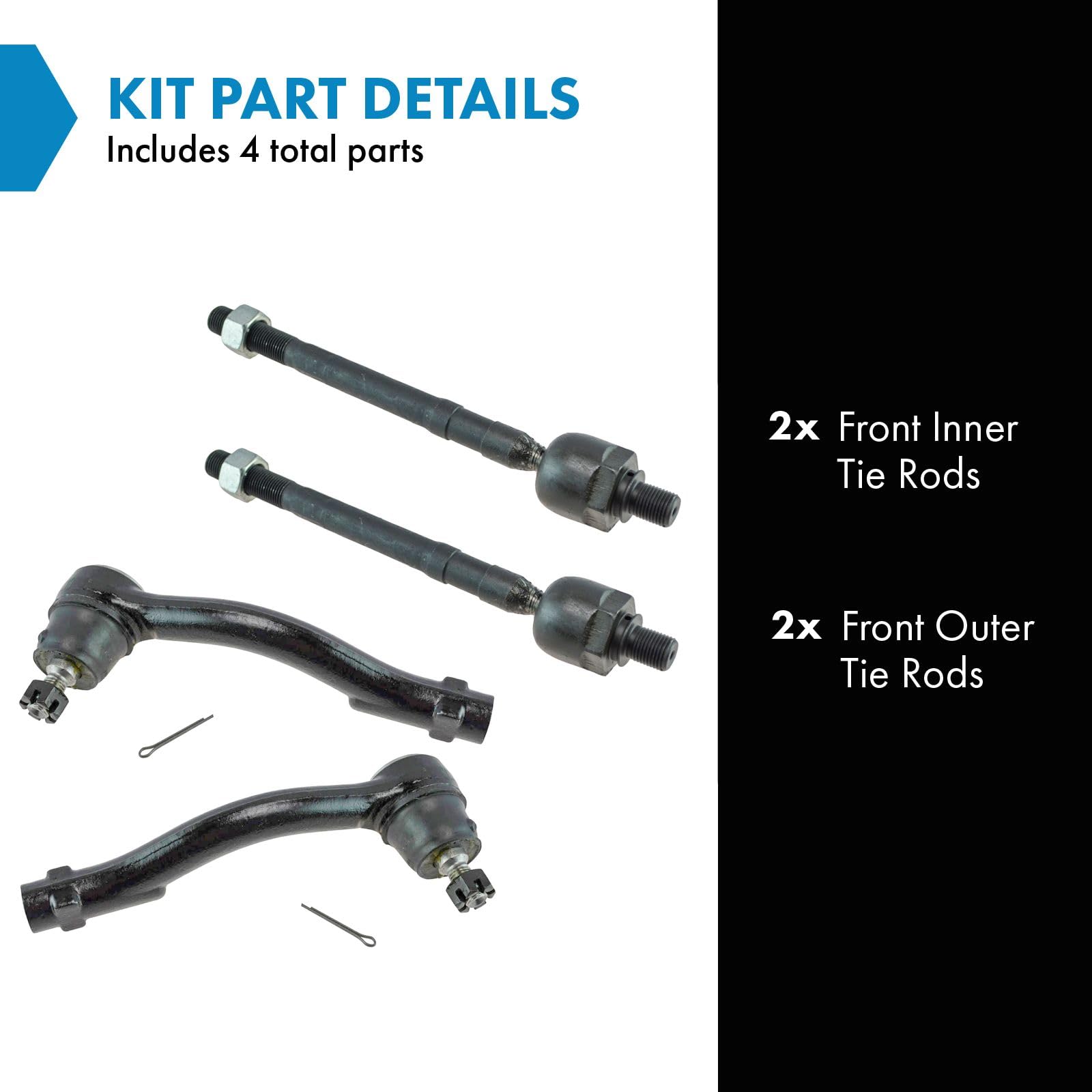 Trq Front Tie Rod Set Compatible With 2005-2009 Hyundai Tucson 2005-2010 Kia Sportage