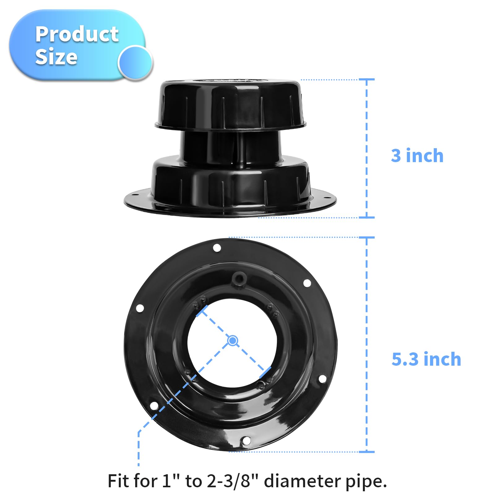 Luxlead Rv Plumbing Vent Caps - Camper Vent Cap Replacement Kit For 1 To 2 3/8 Inch Pipe - Black (2 Pack)