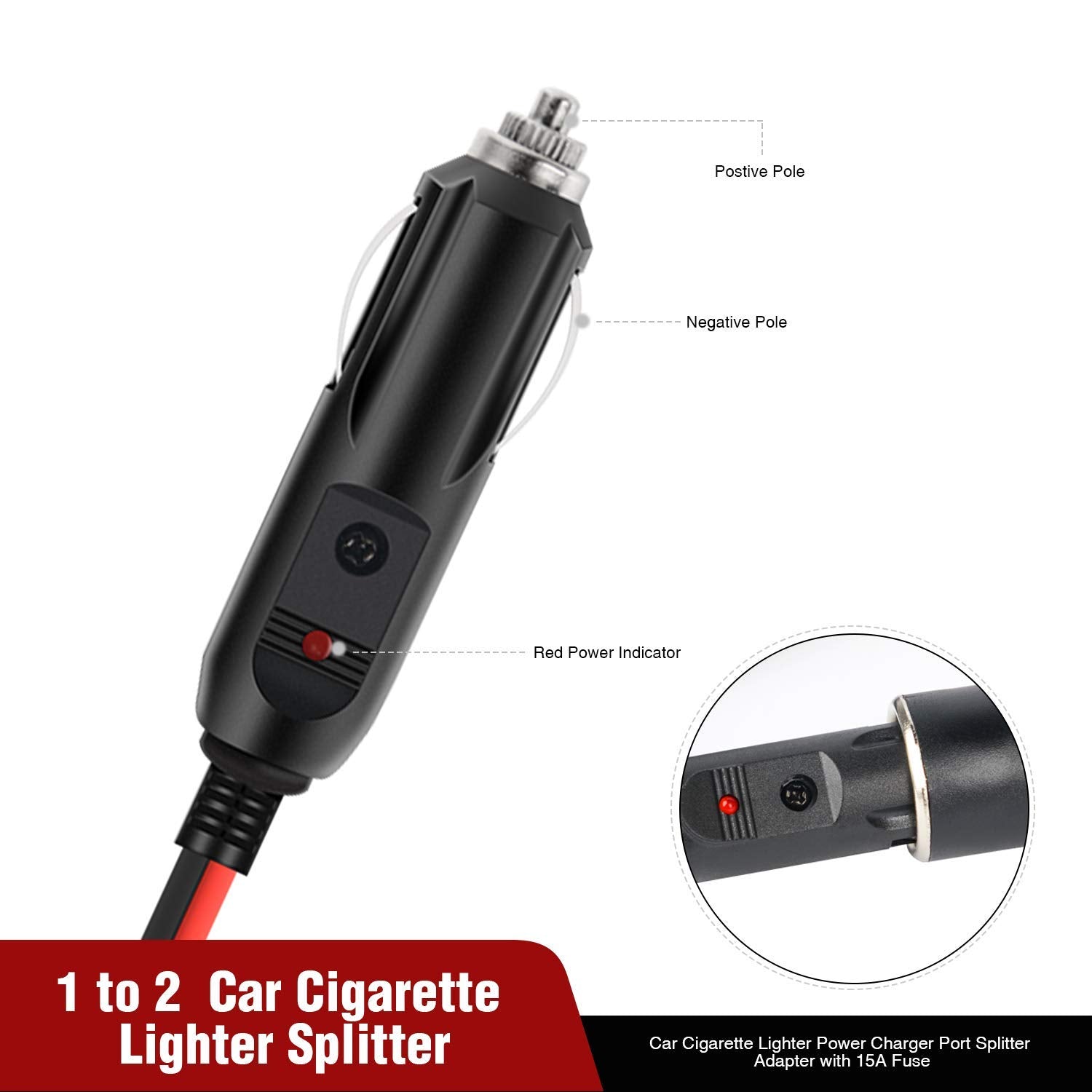 Nilight Car Cigarette Lighter Splitter Plug Socket 2-Way Splitter Splits 1 Car Cigarette Port To 2 Dc Ports Power Charger Port S