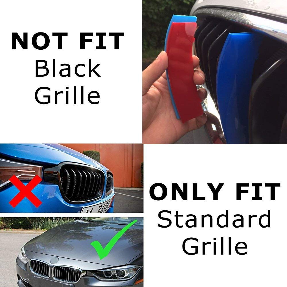 Ijdmtoy M-Colored Grille Insert Trims Compatible With Bmw F30 3 Series 320I 328D 328I 335I 340I W/Standard Kidney Grill (11 Beams), Not 8-Beam Black Grille Nor M3