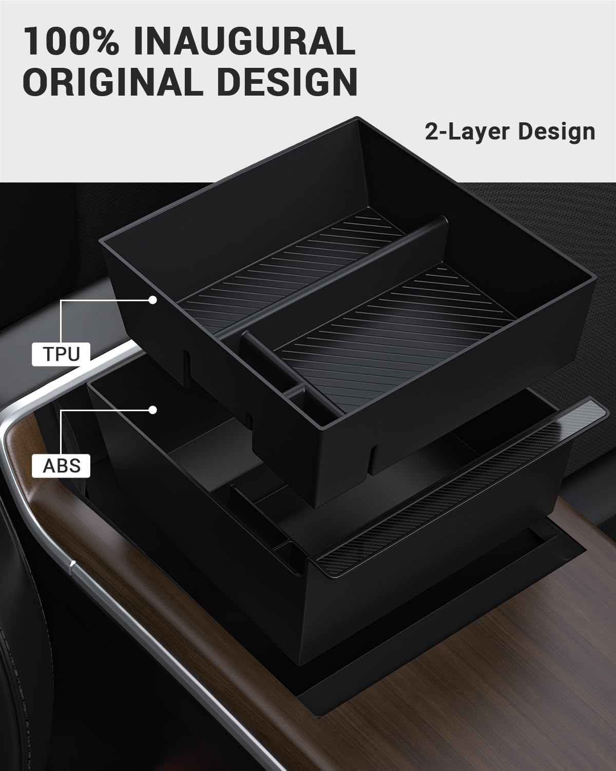 Basenor Upgraded 2022-2025 Tesla Model S Model X Center Console Organizer Tray(Carbon Edition), Armrest Storage Box For Model S/