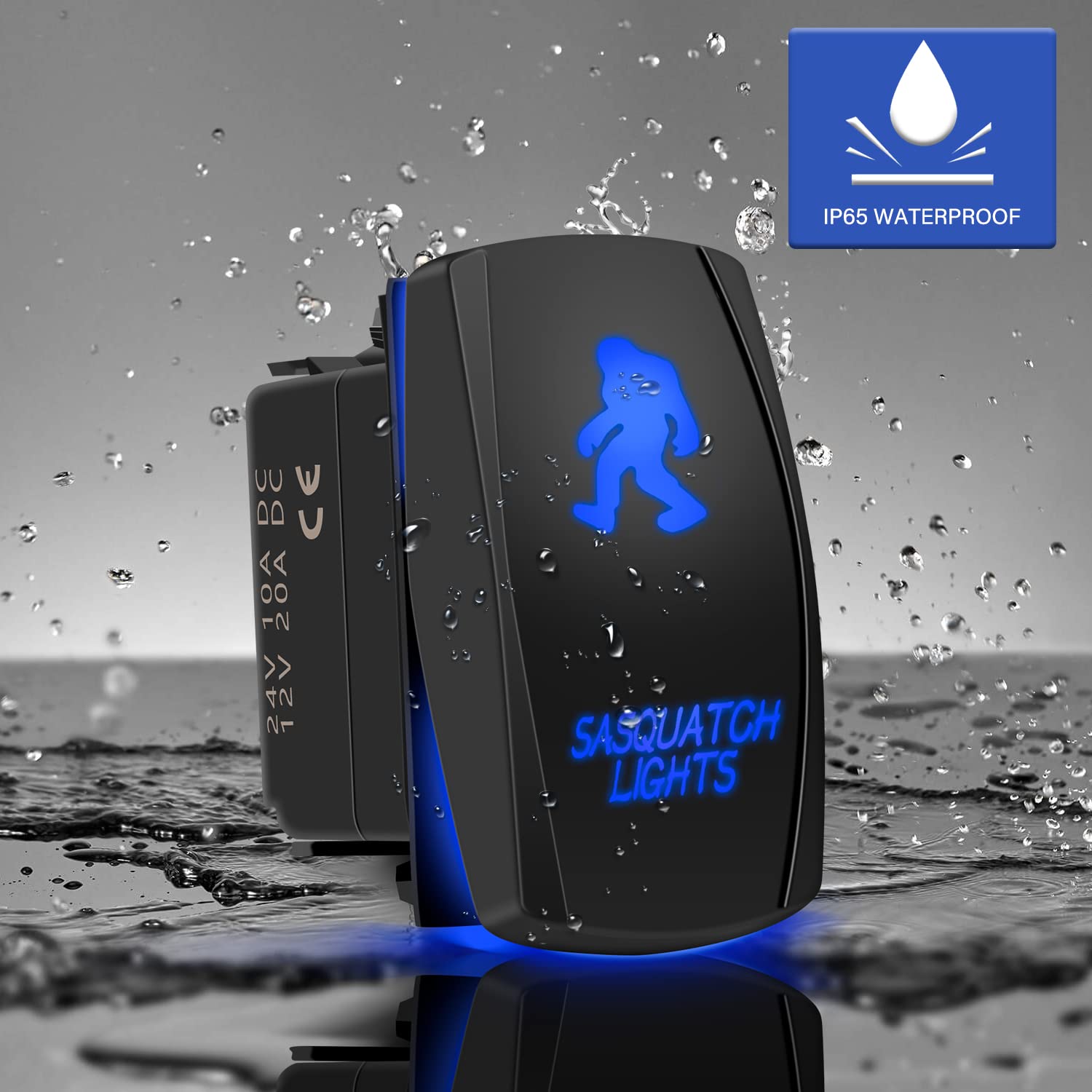 Fabood F Waterproof 5 Pin Sasquatch Lights Rocker Switch Laser Spst On/Off Two Led Backlit Blue Light 20A 12V For Automotive Mot