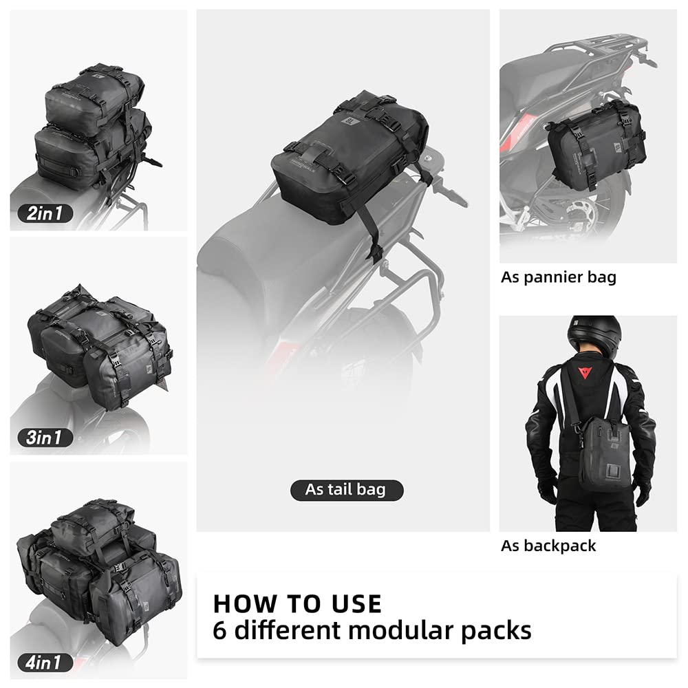 Rhinowalk Motorcycle Tail Bag Motorbike Side Bag 8L Full Waterproof Motor Saddle Pannier Bag Rear Rack Trunk Professional Motor