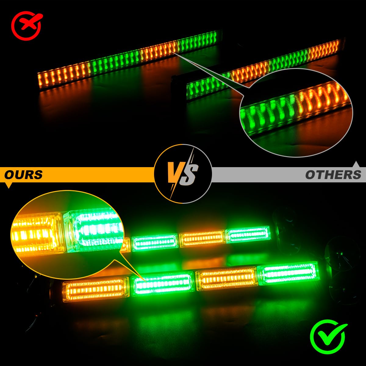 Lrter Emergency Dash Strobe Lights Warning Hazard Safety Front/Rear Interior Windshield Lights W/Suction Cups Deck Split Mount F