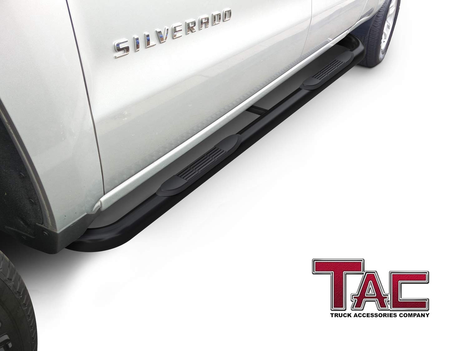 Tac Side Steps Running Boards Fit 2001-2018 Chevy Silverado/Gmc Sierra 1500 | 2001-2019 Chevy Silverado/Gmc Sierra 2500 3500 Crew Cab Truck Pickup 3' Black Side Nerf Bars Off Road Accessories 2 Pcs