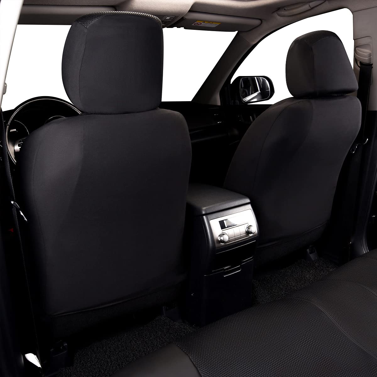 Flying Banner Car Seat Covers Full Set Faux Leather Air Mesh Breathable Man Lady Airbag Compatible Rear Bench Split 40/60 50/50 60/40 Truck Pick Up (Full Set -- Low Back, Black Gray)