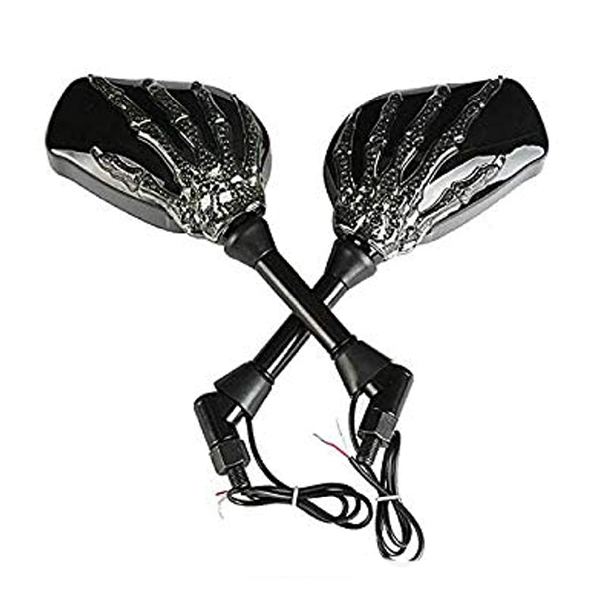 Okstno Led Skull Skeleton Hand Claw Side Mirrors Rearview Mirrors With Turn Signals For Motorcycle With 8Mm 10Mm Thread Bolts, Left & Right