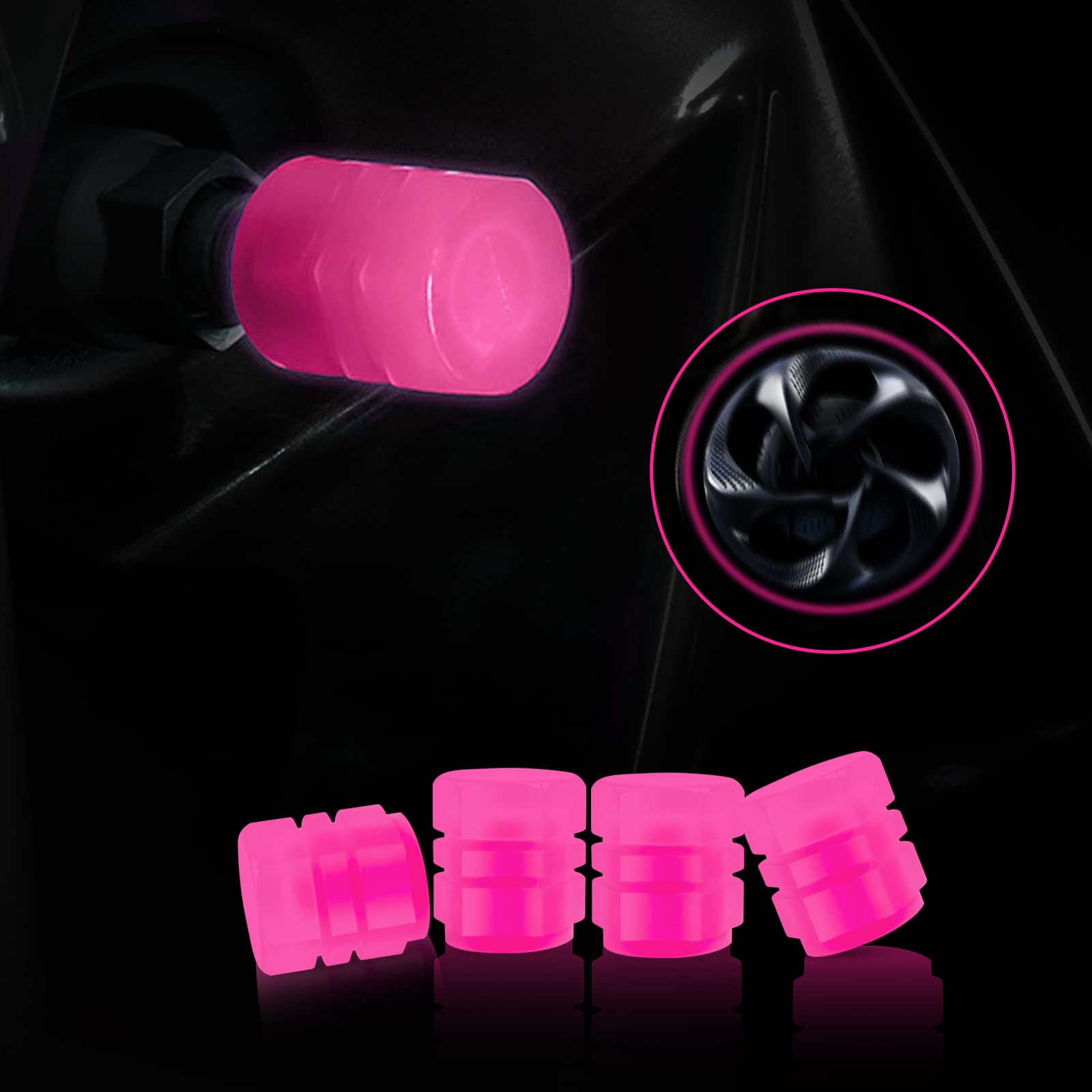 Miytsya 4 Pcs Luminous Wheels Cap Tire Valve Stem, Glow Luminous At Night, Air Caps Cover Fluorescent, Illuminated Auto Car Whee