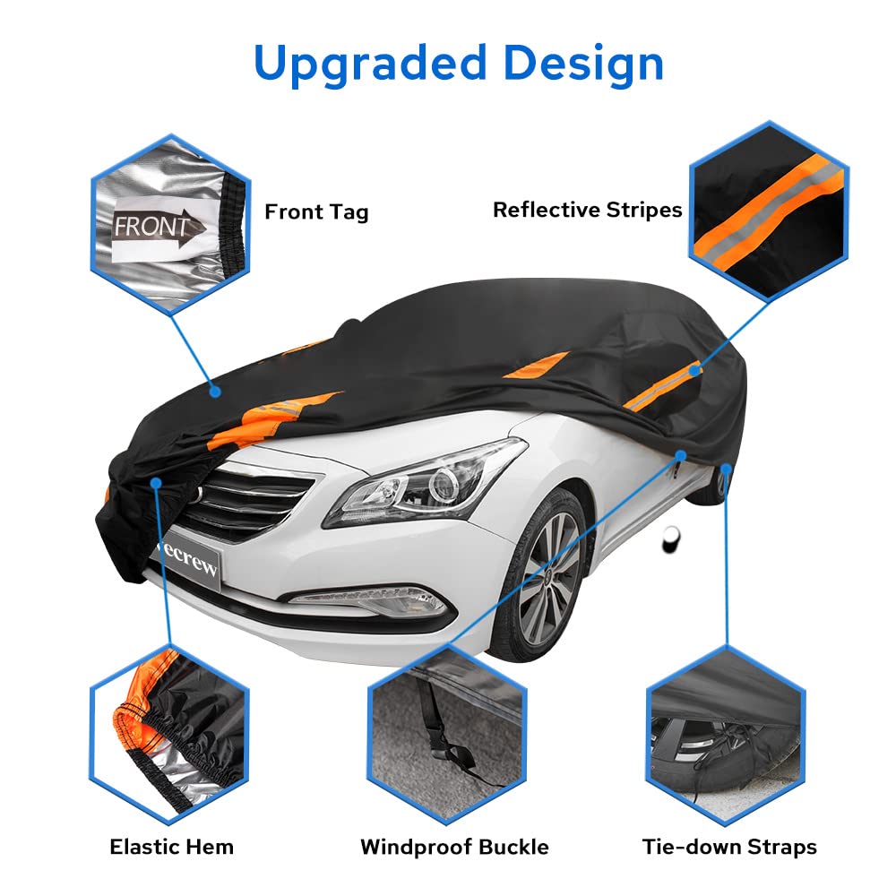Avecrew Car Cover Waterproof All Weather For Automobiles, Outdoor Heavy Duty Full Exterior Covers For Sedans(178 ''-185 '')