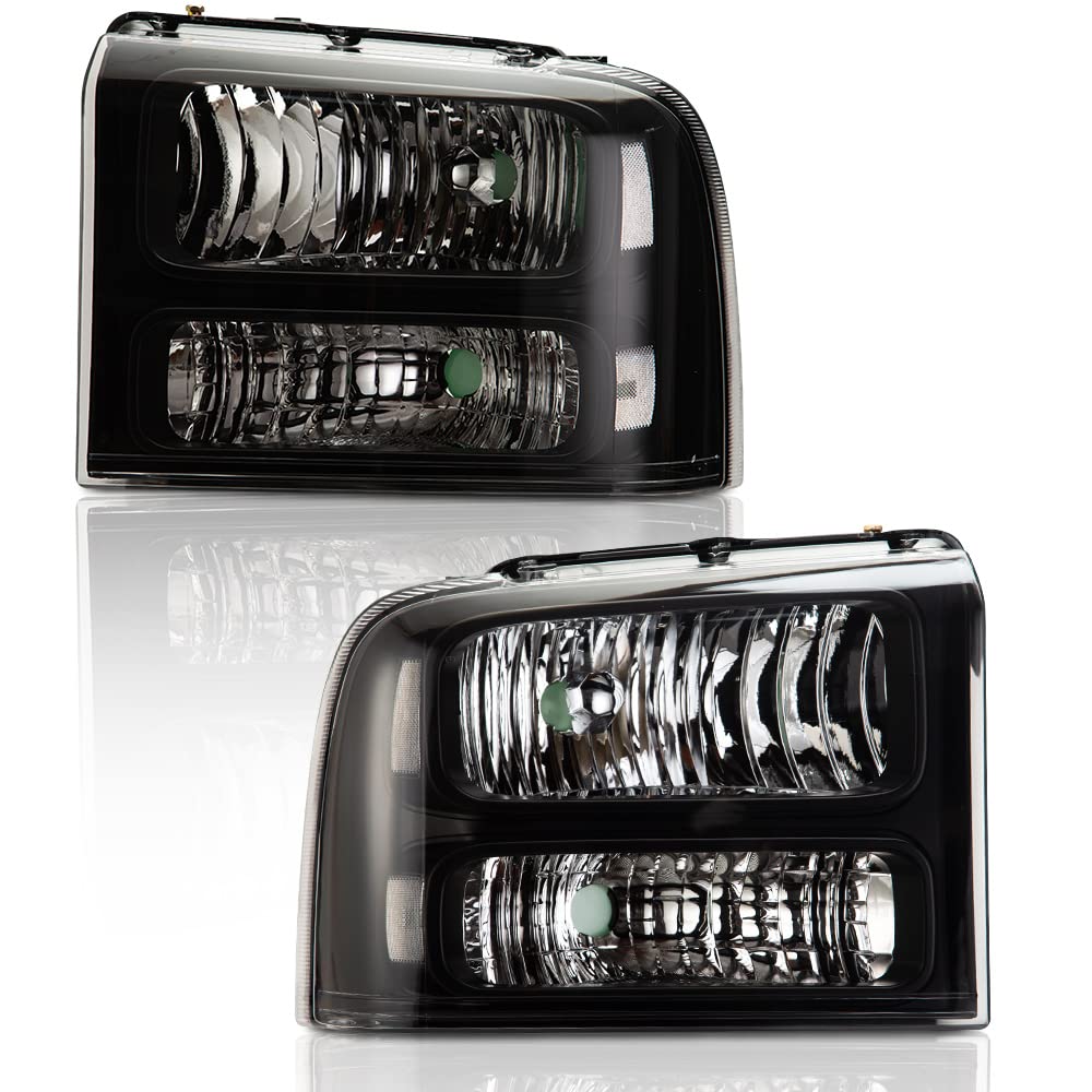 Pit66 Headlight Assembly Compatible With 2005-2007 Ford F250 F350 F450 F550 Super Duty/ 2005 Excursion,(Not Fit Sealed Beam Head