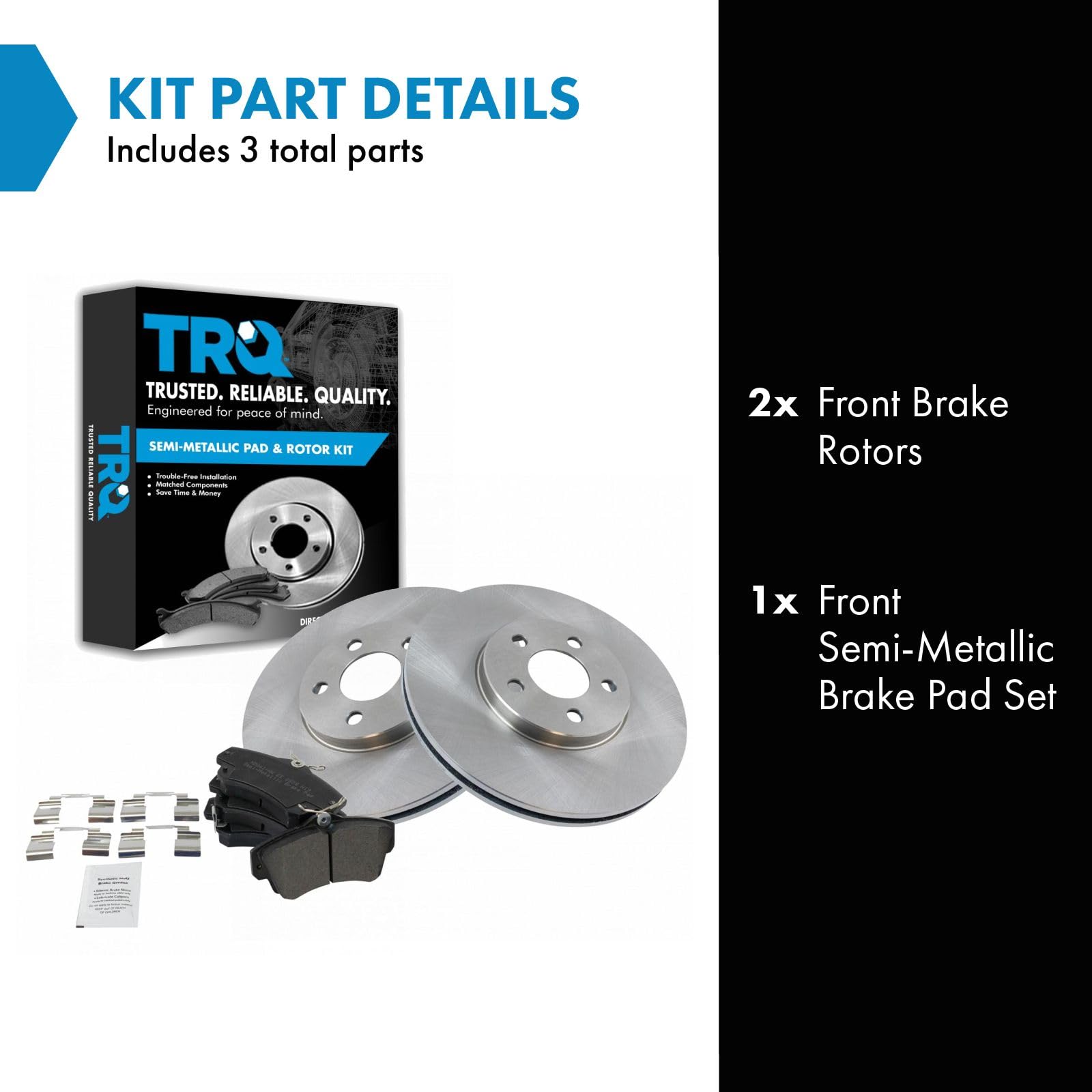 Trq Front Brake Pad & Rotor Kit Semi-Metallic Compatible With 2001-2010 Chrysler Pt Cruiser