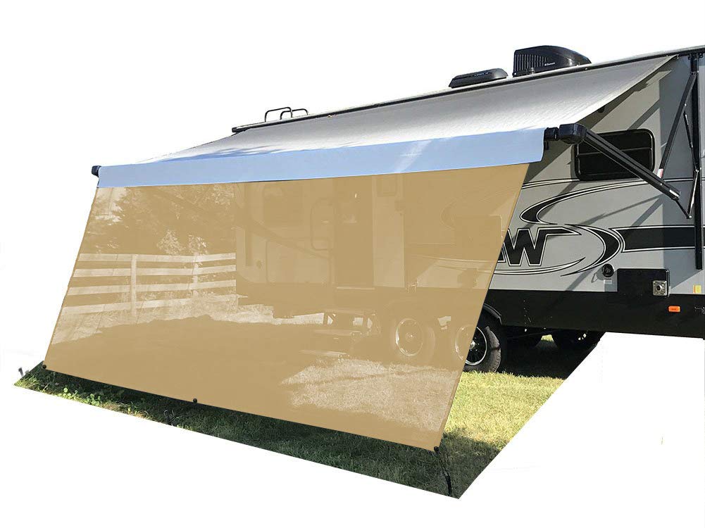 Tentproinc Rv Awning Sun Shade Screen 8' X 16' 3'' - Beige Mesh Sunshade Uv Blocker Complete Kits Motorhome Camping Trailer Cano
