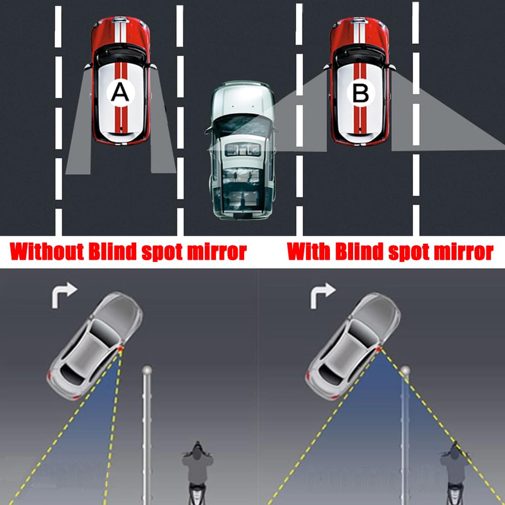 Suction Cup Blind Spot Mirror, Ampper 2'' Hd Glass Frameless Removable Convex Wide Angle Rear View Mirror (Round, Pack Of 2)