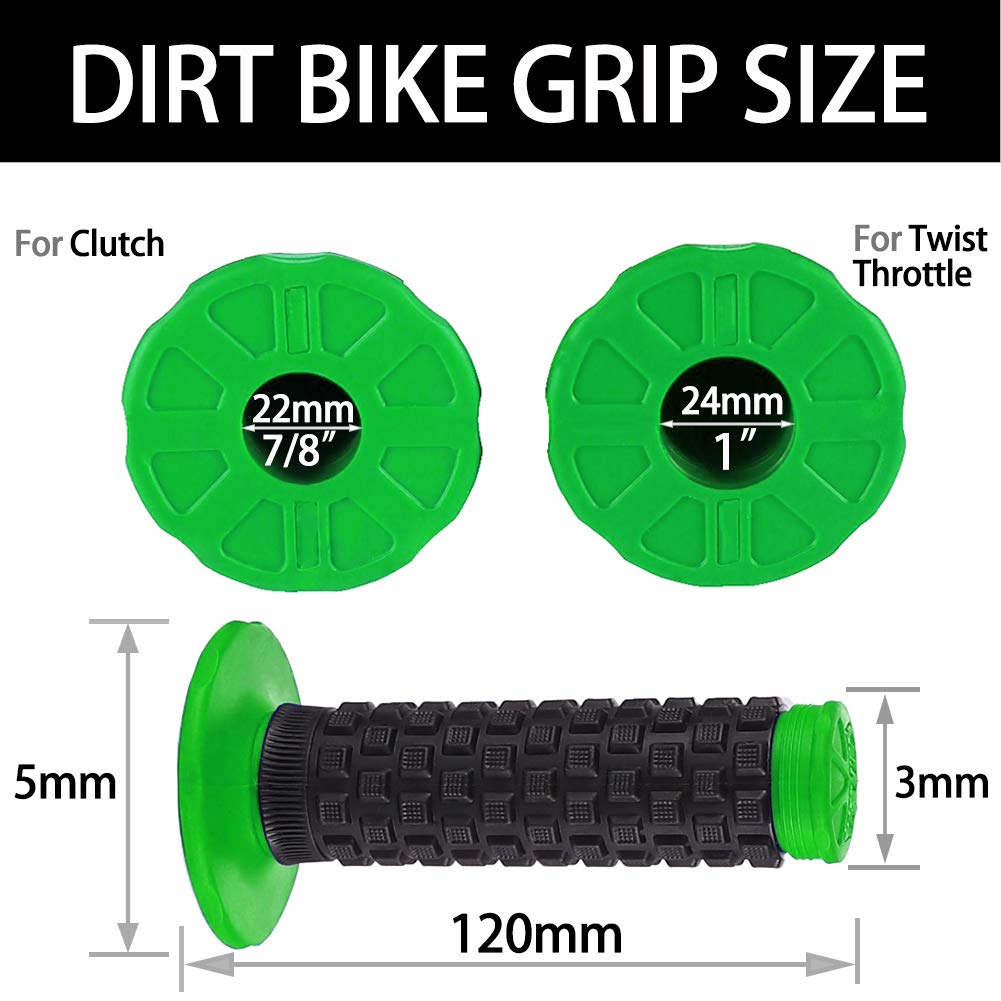 Motorcycle Grips Dirt Bike Grips Pillow Top Grip Mx Grips Universal Handle Grips For Kx60 Kx65 Kx80 Kx85 Kx100 Kx125 Kx250 Kx250F Kx250R Kx300 Kx400 Kx420 Kx450 Kx450F Kx500 Klx110 Klx125 Green