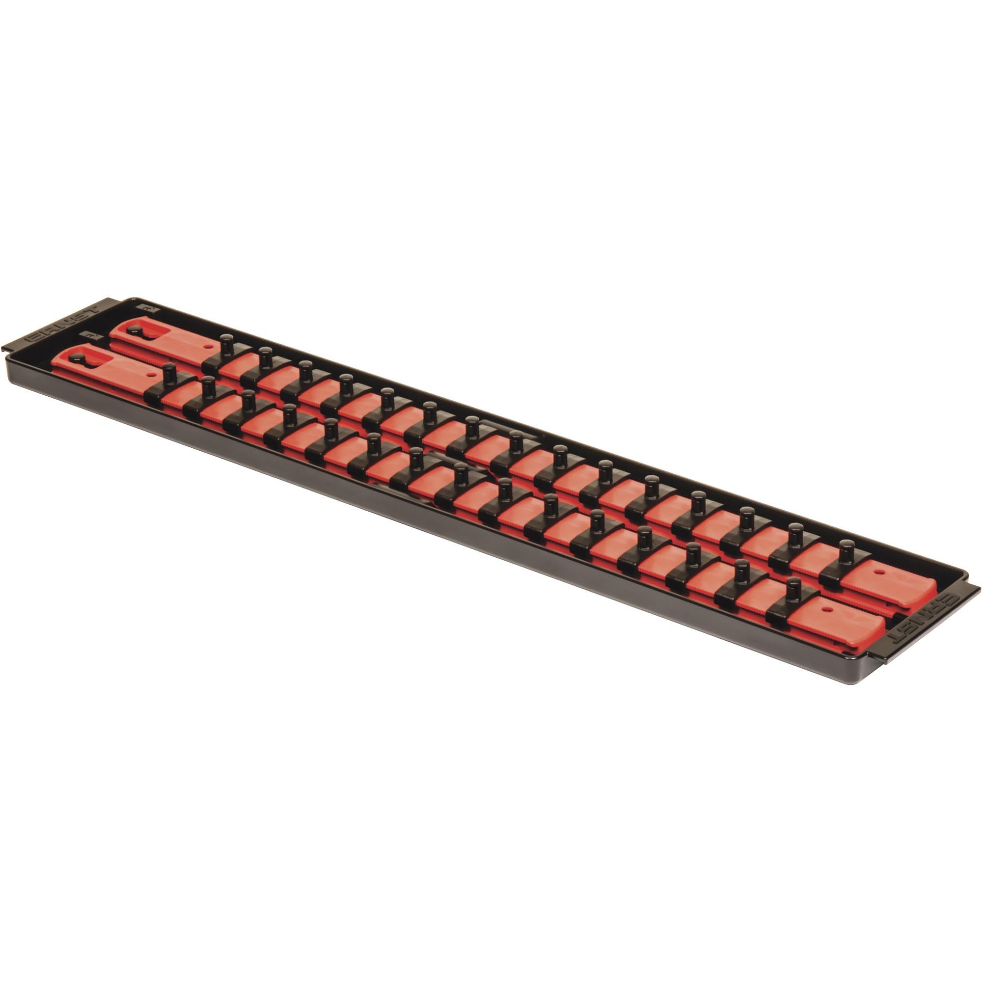 Heavy Duty Socket Organizer with Tray - Ernst Manufacturing 19-Inch Socket Boss 2-Row, 1/4-Inch-Drive Twist Lock Socket Holder, 