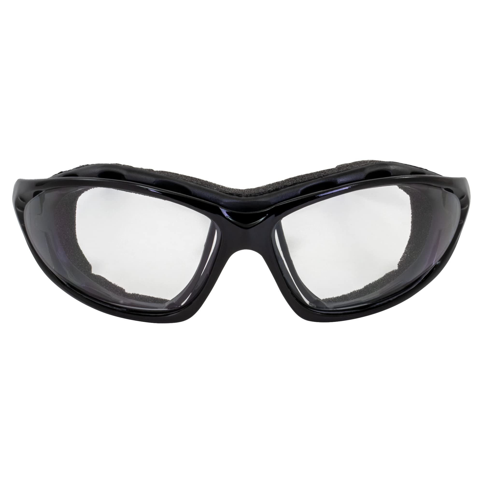 Birdz Eyewear Thrasher Padded Motorcycle Glasses-Convert-To-Goggles (Black Frame/Clear Lens)