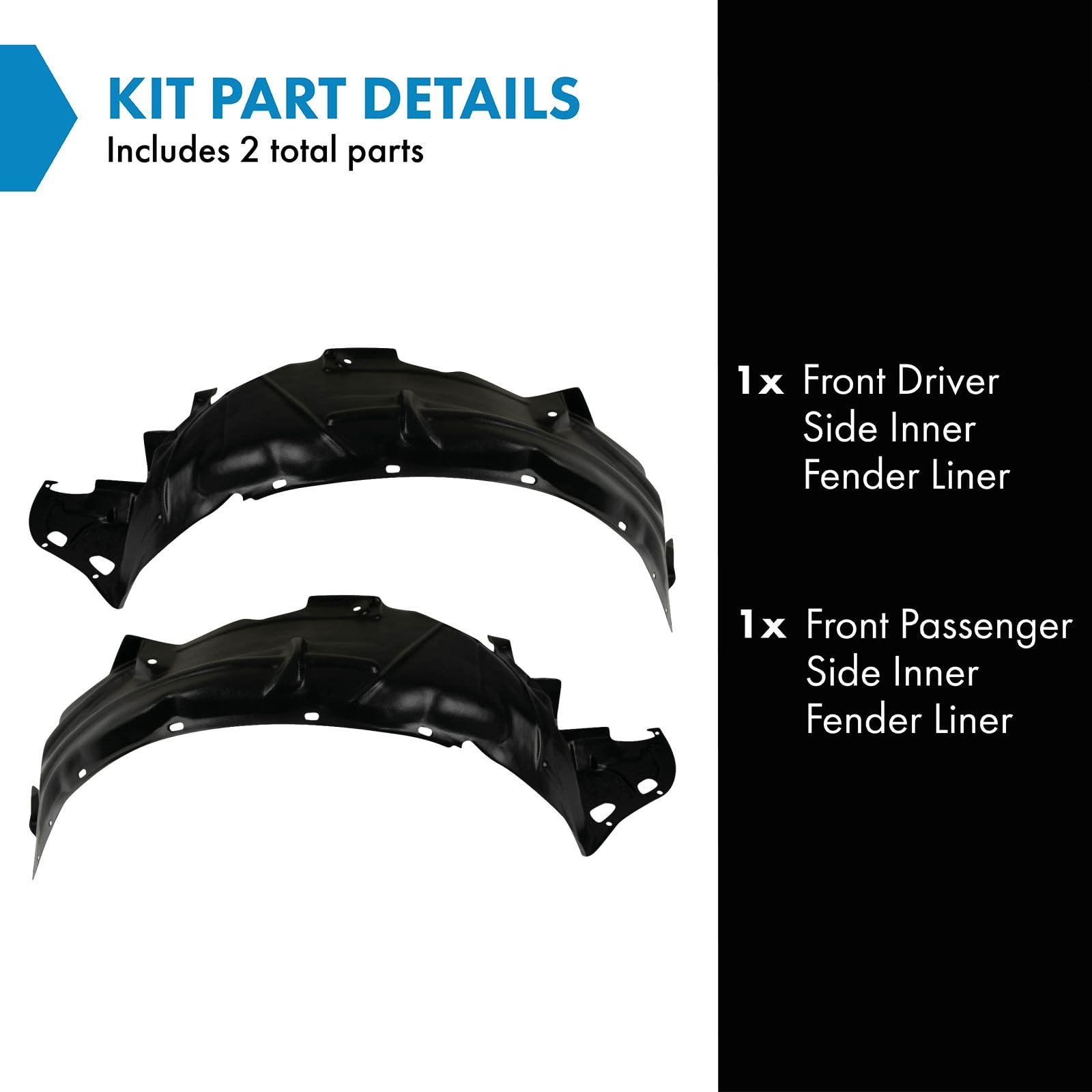 Trq Front Inner Fender Liner Set Compatible With 2003-2007 Honda Accord Ho1248114 Ho1249114