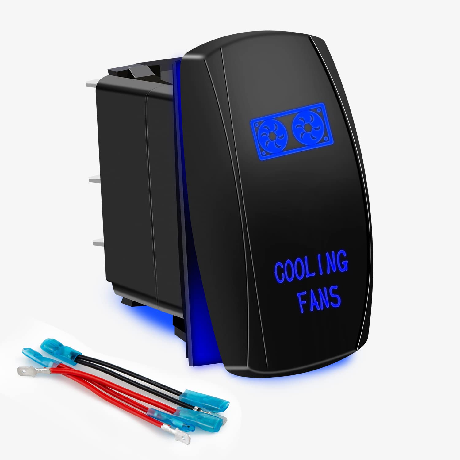 Cooling Fans Rocker Switch 5Pin Laser On/Off Blue Led Light 20A/12V 10A/24V Toggle Switch With Jumper Wires Set For Automotive B