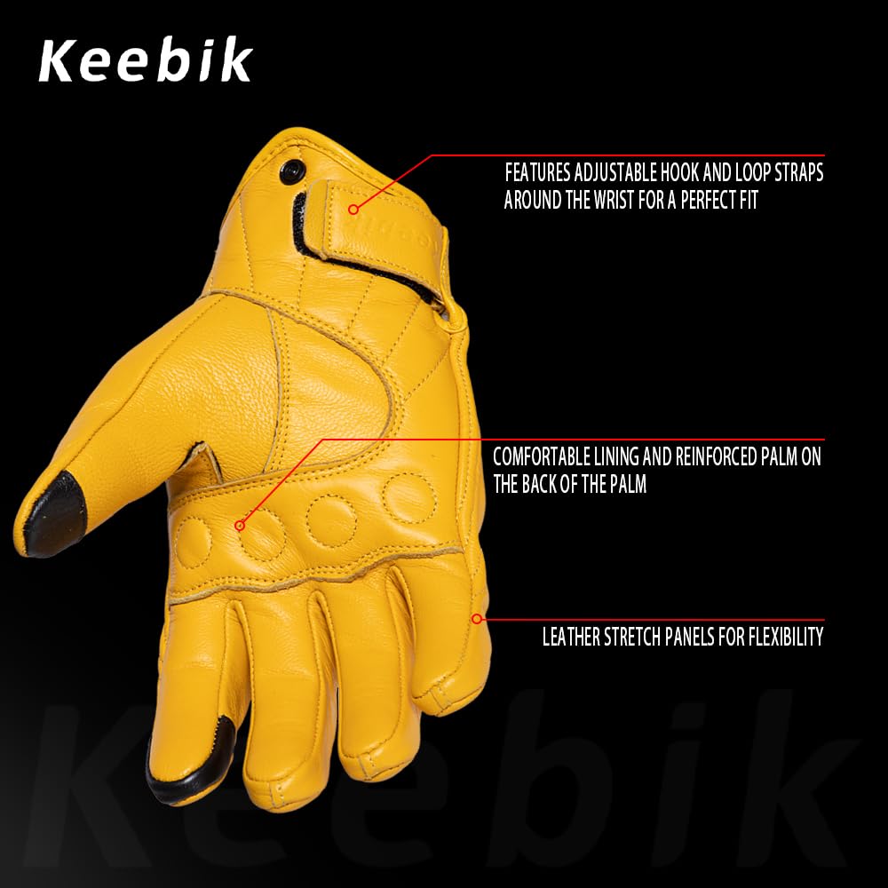 Keebik Goatskin Leather Motorcycle Motorbike Powersports Racing Gloves Reflective Skull Touchscreen for Men and Women Model (HEE