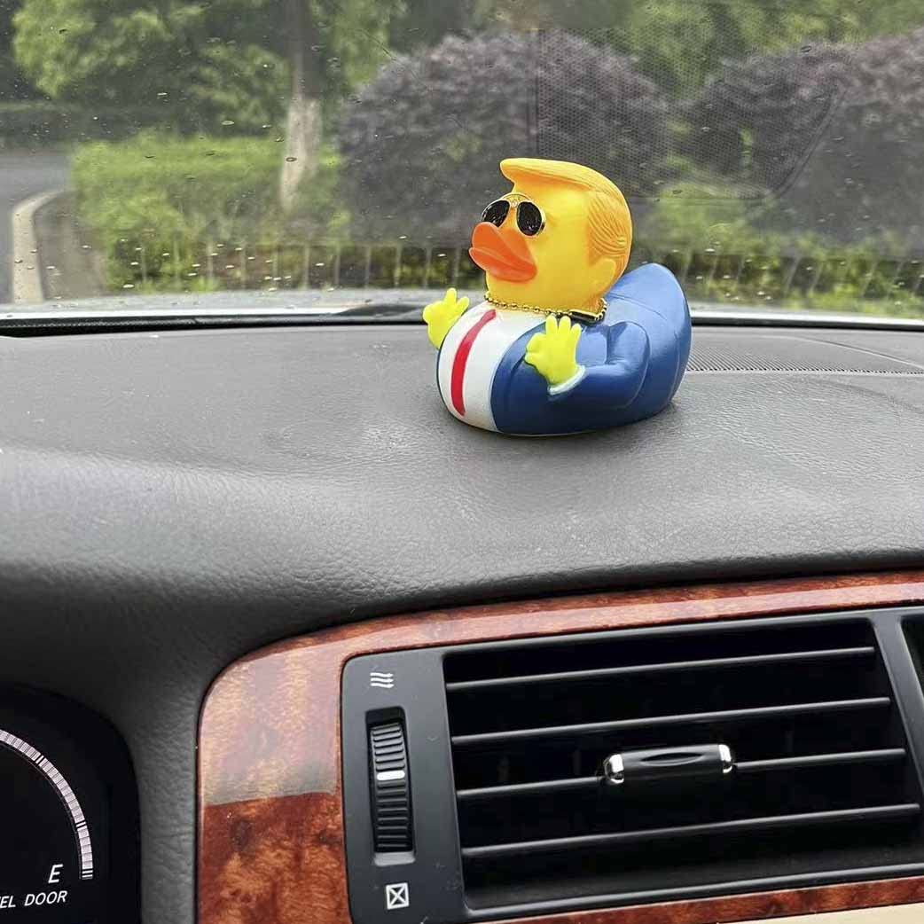 Rubber Ducks Car Duck Dashboard Decoration Squeak Trump Ducks Toys Car Ornaments Car Décor Accessories With Sunglasses And Golden Necklace