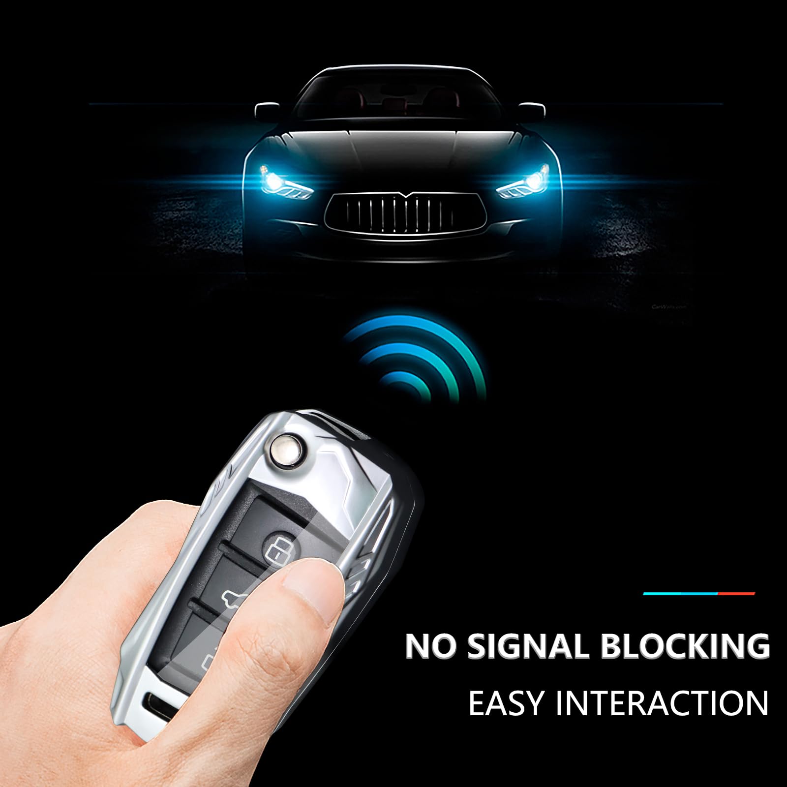 Ocezbiis For Audi Key Fob Cover with Keychain,Zinc Alloy Protection Car Key Shell Case Compatible with Audi Smart Remote Keyless