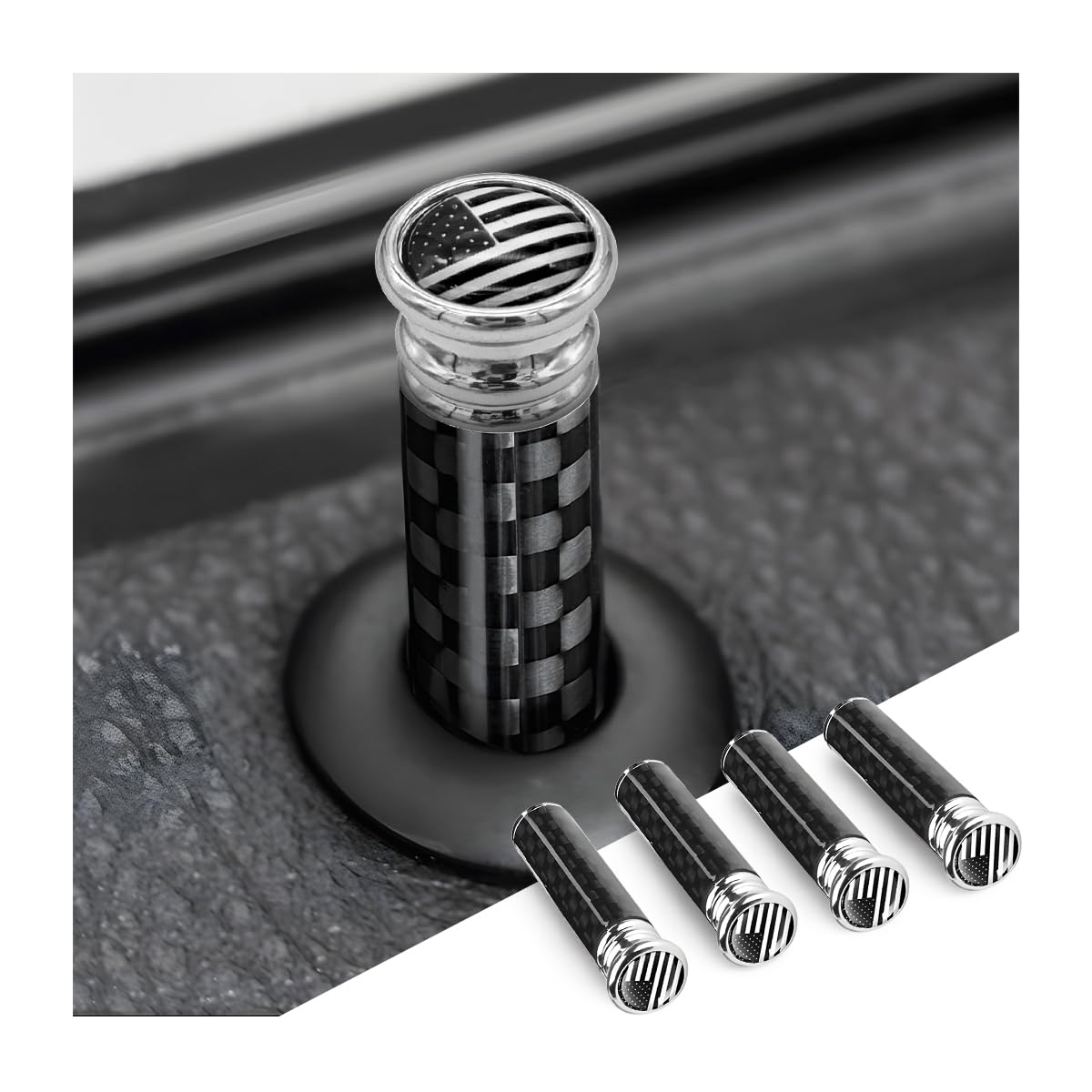 Moly Magnolia 4Pcs Car Door Lock Knobs, American Flag Carbon Fiber Door Lock Pin Cover, Decorative Modification Door Lock Bolt P