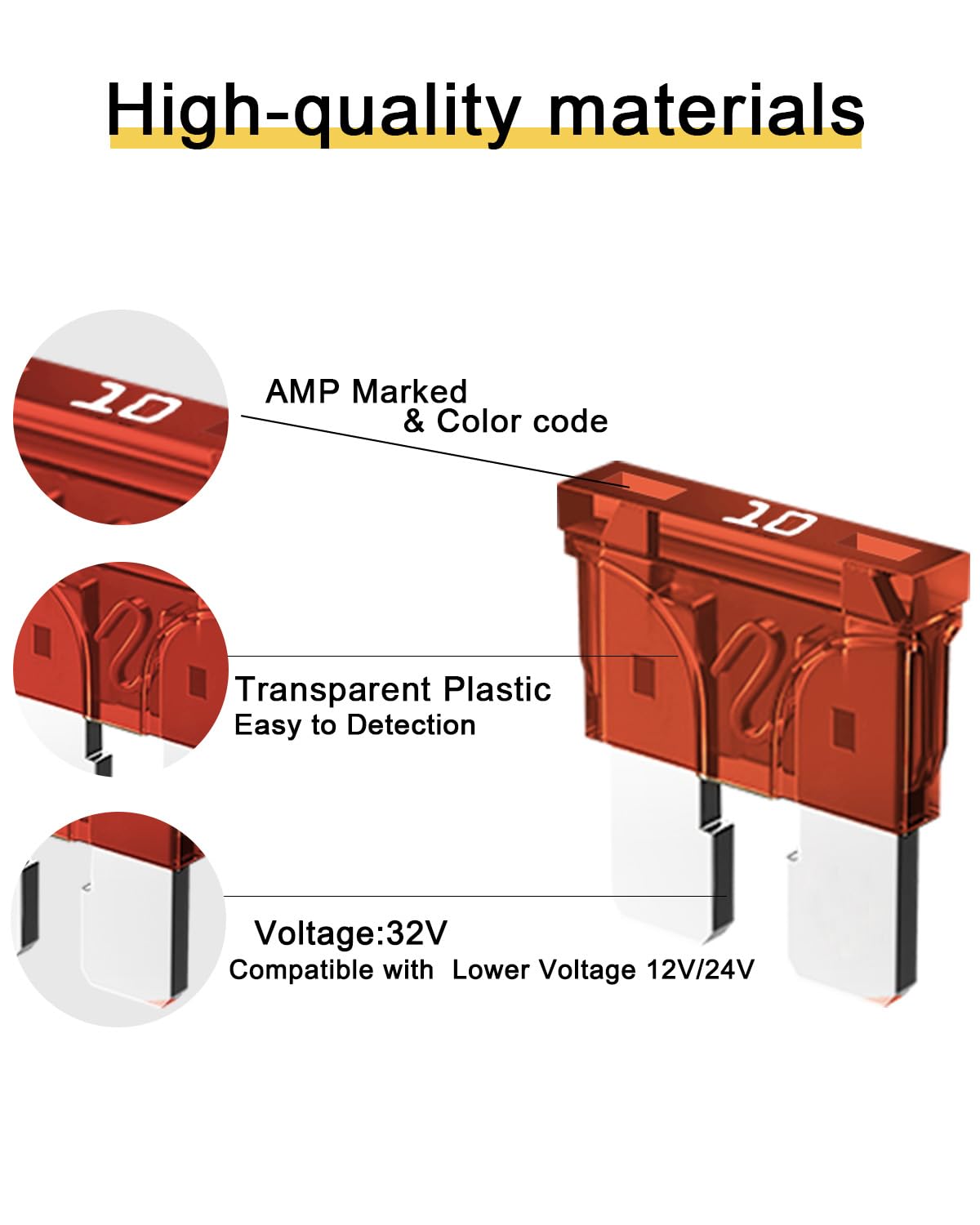 Riseuvo 20Pcs 10A Standard Car Fuses - 10 Amp Automotive Fuses(Ato/Apr/Ats), 32V (12/24V) Blade Fuse For Rv/Truck/Suv