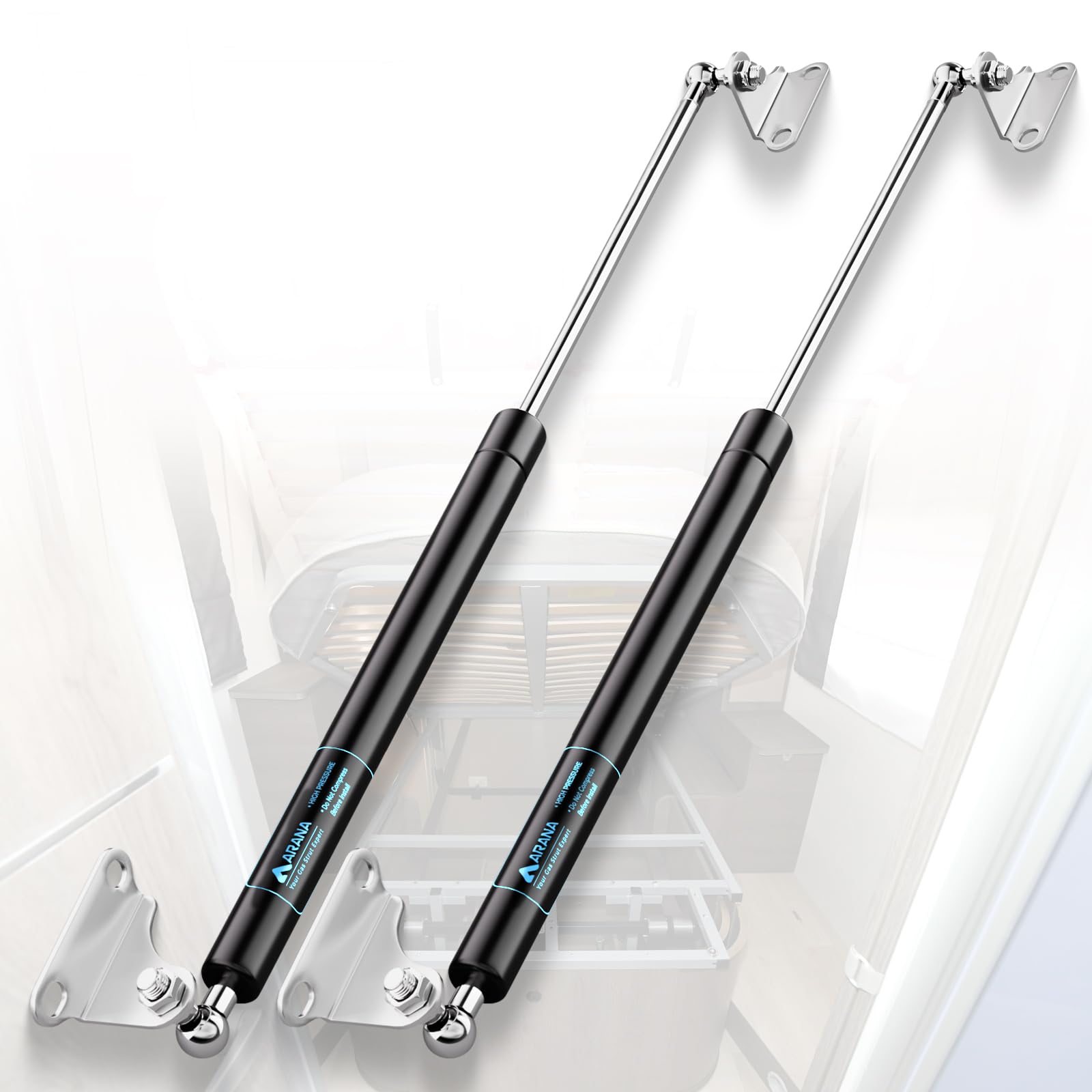 Arana 25 Inch 55 Lb Gas Struts Shocks Lift-Support Gas Spring With Mounting Brackets For Heavy Duty Rv Bed Camper Bed Floor Hatc