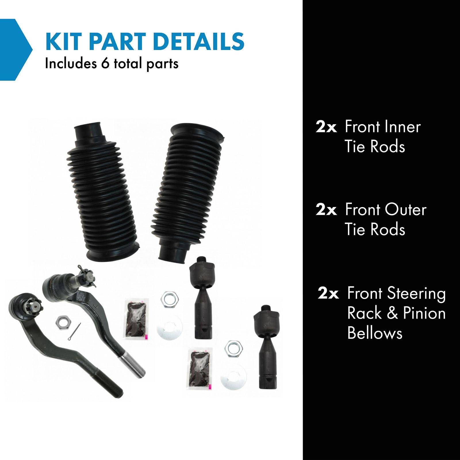 Trq Front Driver & Passenger Side Steering Kit Steering Rack & Pinion Bellow Tie Rod Compatible With 1995-2004 Toyota Tacoma