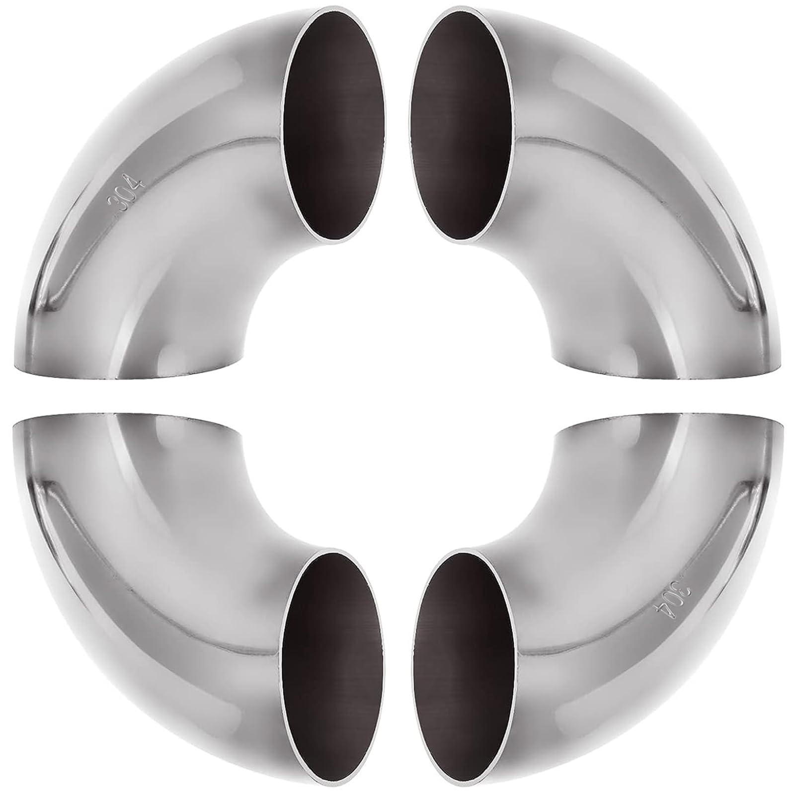 4 Pack 304 Stainless Steel Mandrel Bend Elbow, 90 Degree Exhaust Elbow Pipe, 2.5 Inch OD Mandrel Elbow, Thickness 16GA/.065'' fo