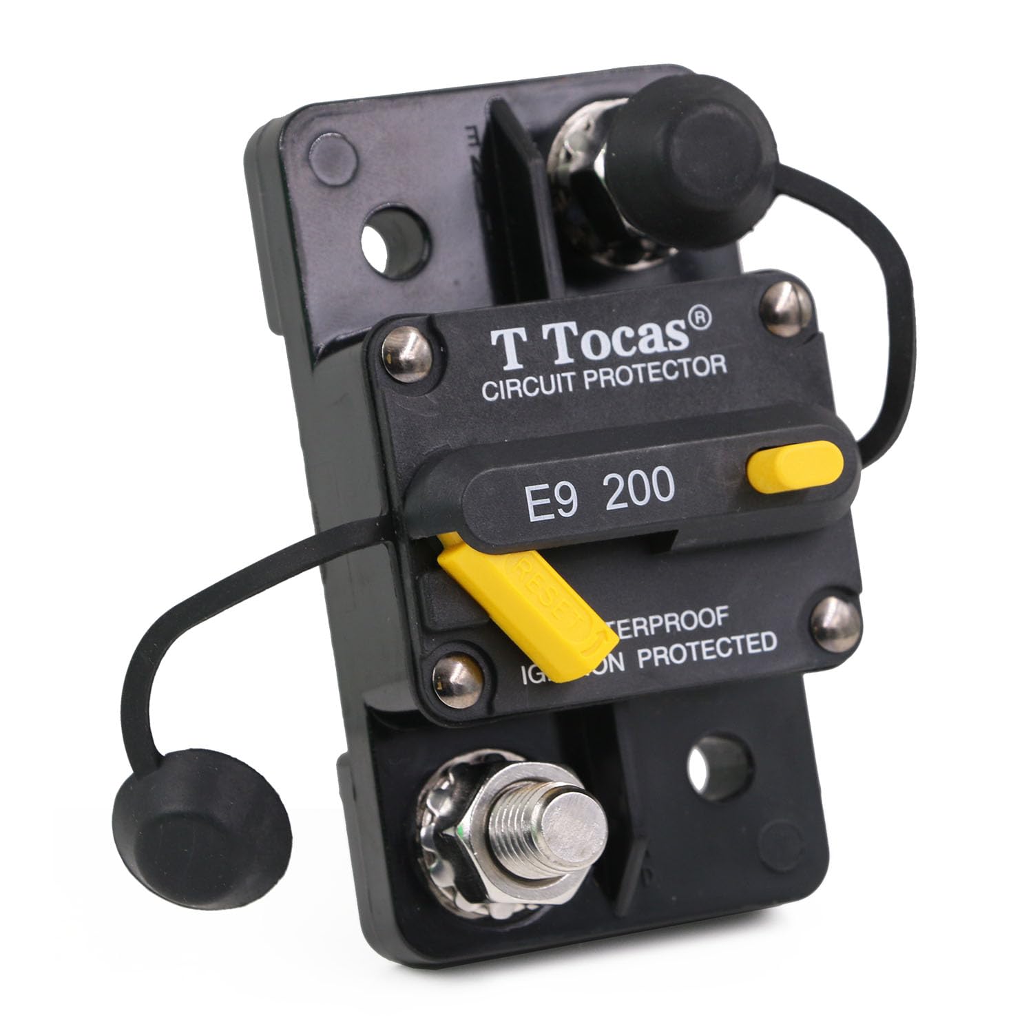 T Tocas 200A Waterproof Circuit Breaker with Manual Reset, IP67, 12V-48V DC for Marine, Car Audio, Solar System, Battery Protection