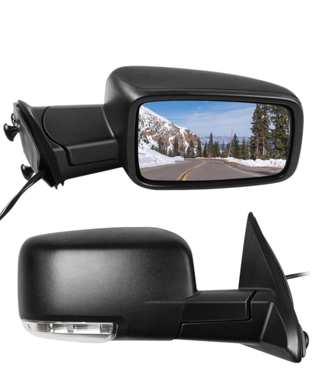 Cciyu Black Power Left And Right Side View Mirror Manual Folding Heated Turn Signal Fits For 2009-2010 For Dodge For Ram 1500 2011-2013 For Dodge For Ram 1500 2011-2015 For Dodge For Ram 2500 3500