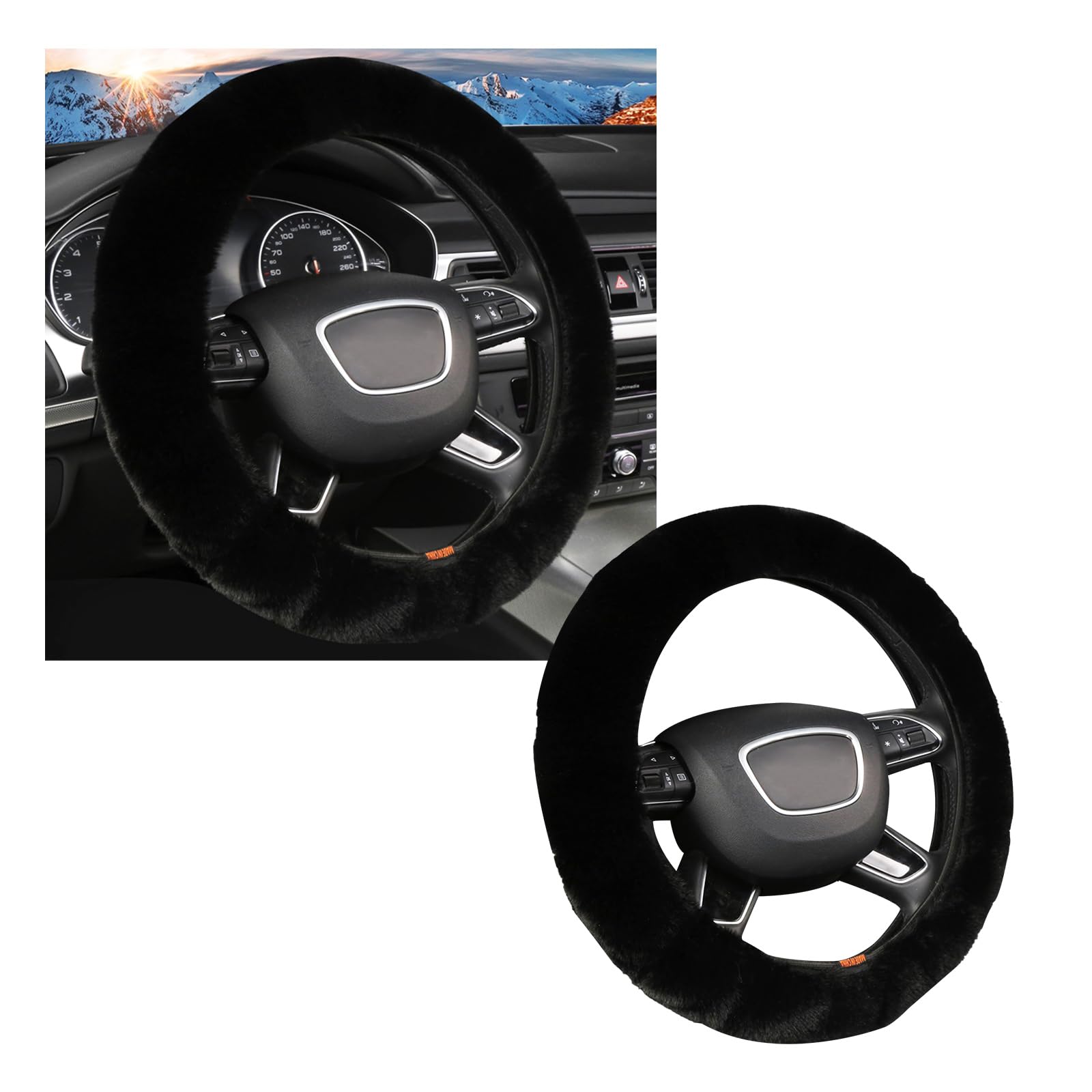 Ziciner Elastic Fuzzy Steering Wheel Cover, 15'' Soft Steering Wheel Protector For Warm Winter, Anti-Slip Fluffy Car Wheel Cover