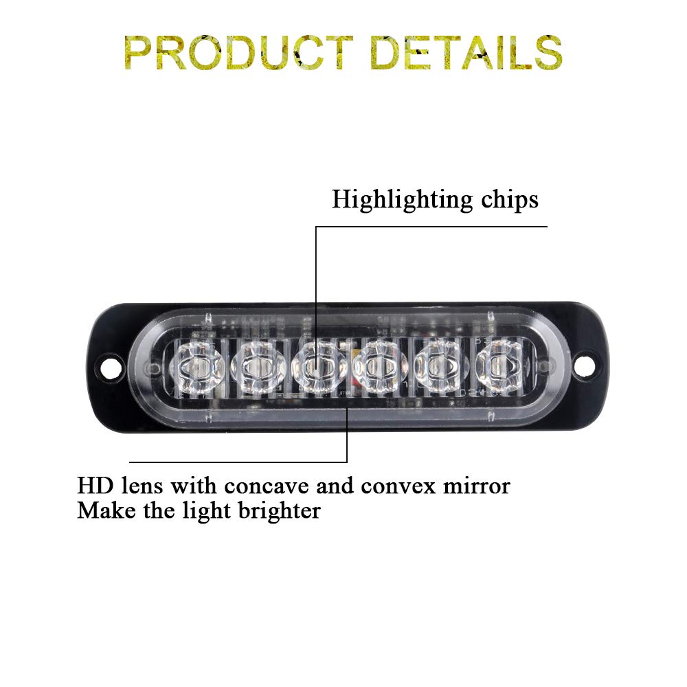 Sidaqi Universal 12-24V Emergency Strobe Warning Lights 6 Led 12W Surface Mount Beacon Hazard Warning Lights Flashing Light Bar