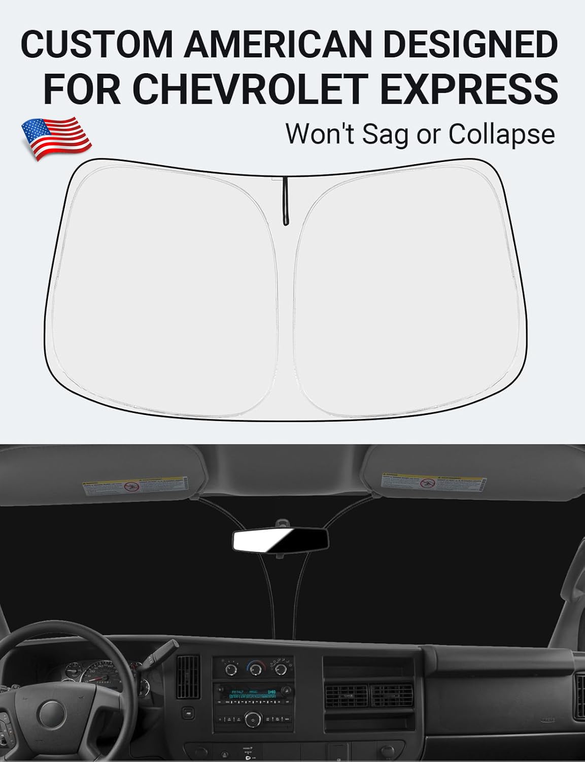 Proadsy 2025 Upgrade Windshield Sun Shade Custom Fit Chevrolet Express Cargo Van 1996-2024 2025 4-Layer Foldable Front Sunshade