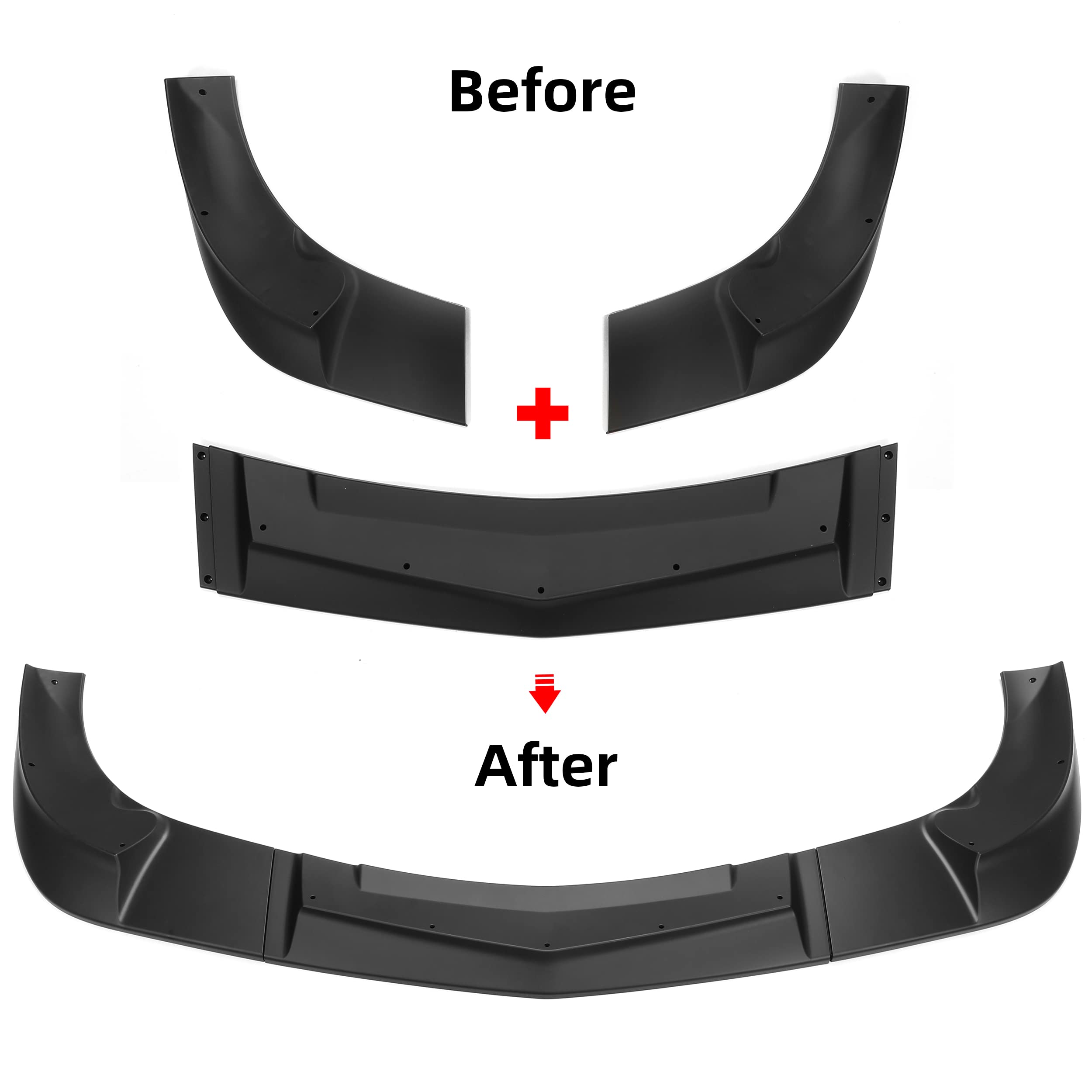 Kuafu 3Pcs Front Bumper Lip Splitter Compatible With 2005-2013 Corvette C6 Base Models 2Dr Zr1 Extended Style Under Chin Spoiler (Matte Black)