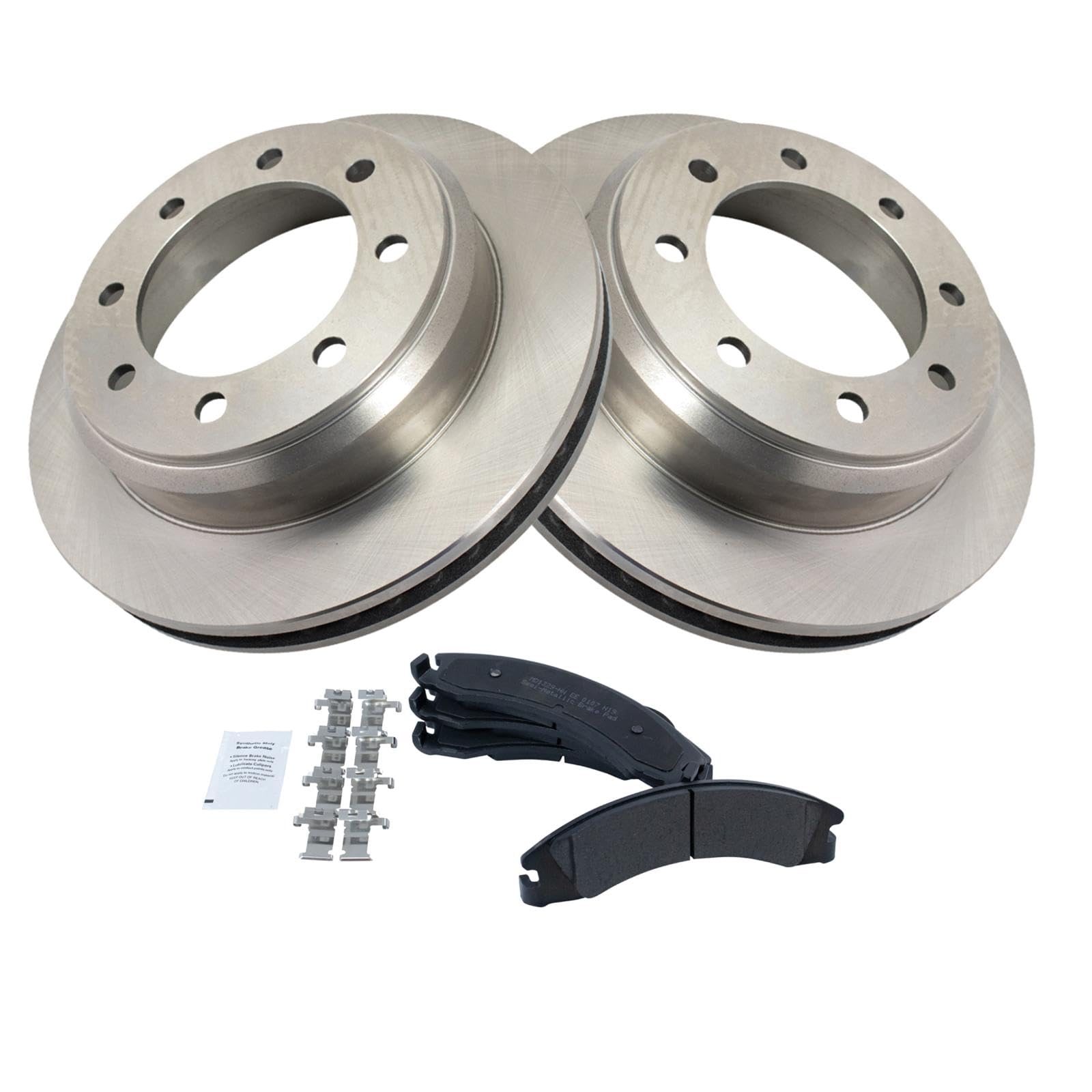 Trq Rear Brake Pad & Rotor Kit Brake Pads Brake Rotor Semi-Metallic Compatible With 2008-2014 Ford E-150 E-250 2008-2022 E-350 S