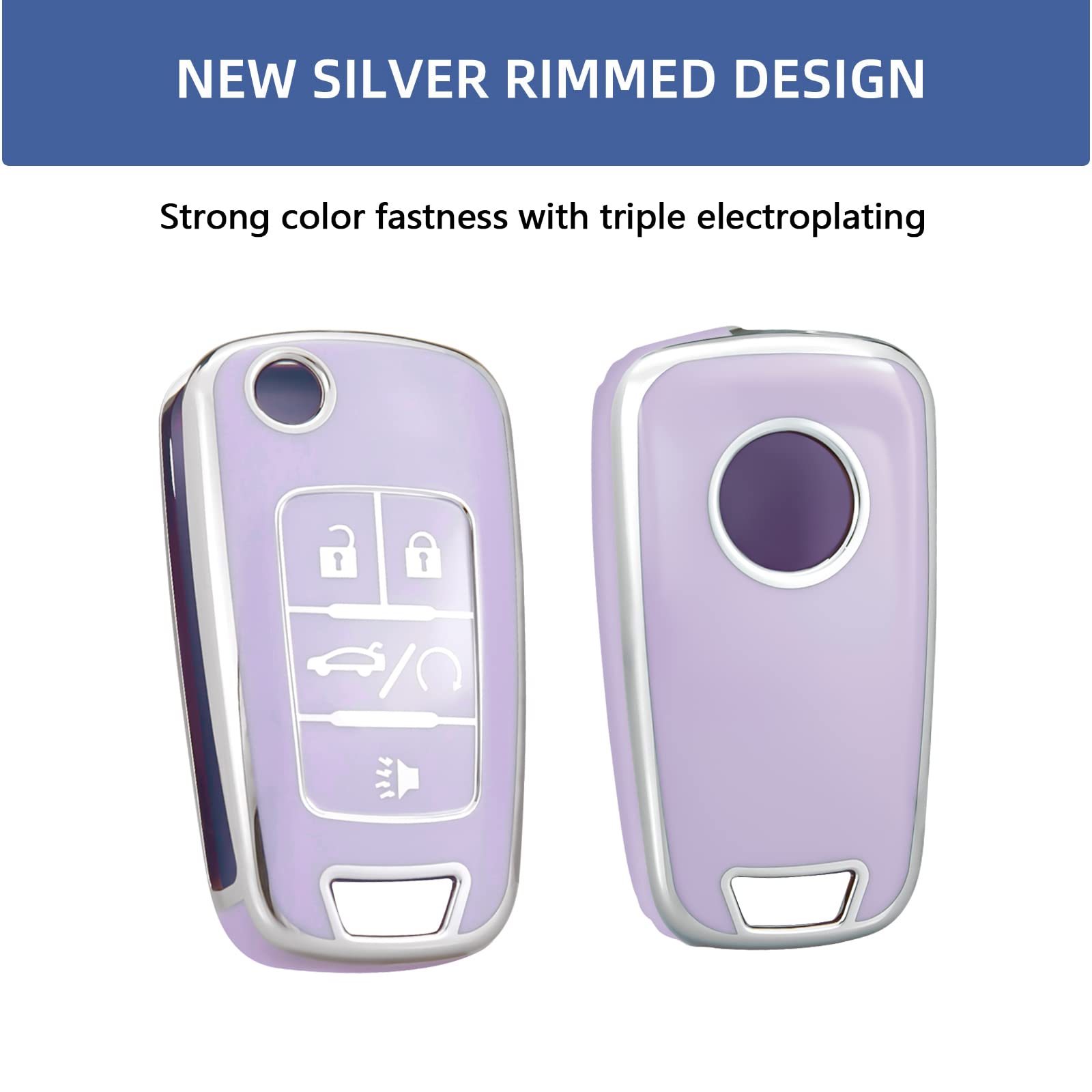 Offcurve For Chevy Key Fob Cover, Full Tpu Protective Key Case Fit For Chevrolet Chevy Gmc Buick Encore Terrain Malibu Camaro Cruze Impala Equinox Volt Spark Sonic Car Smart Key Accessories, Purple